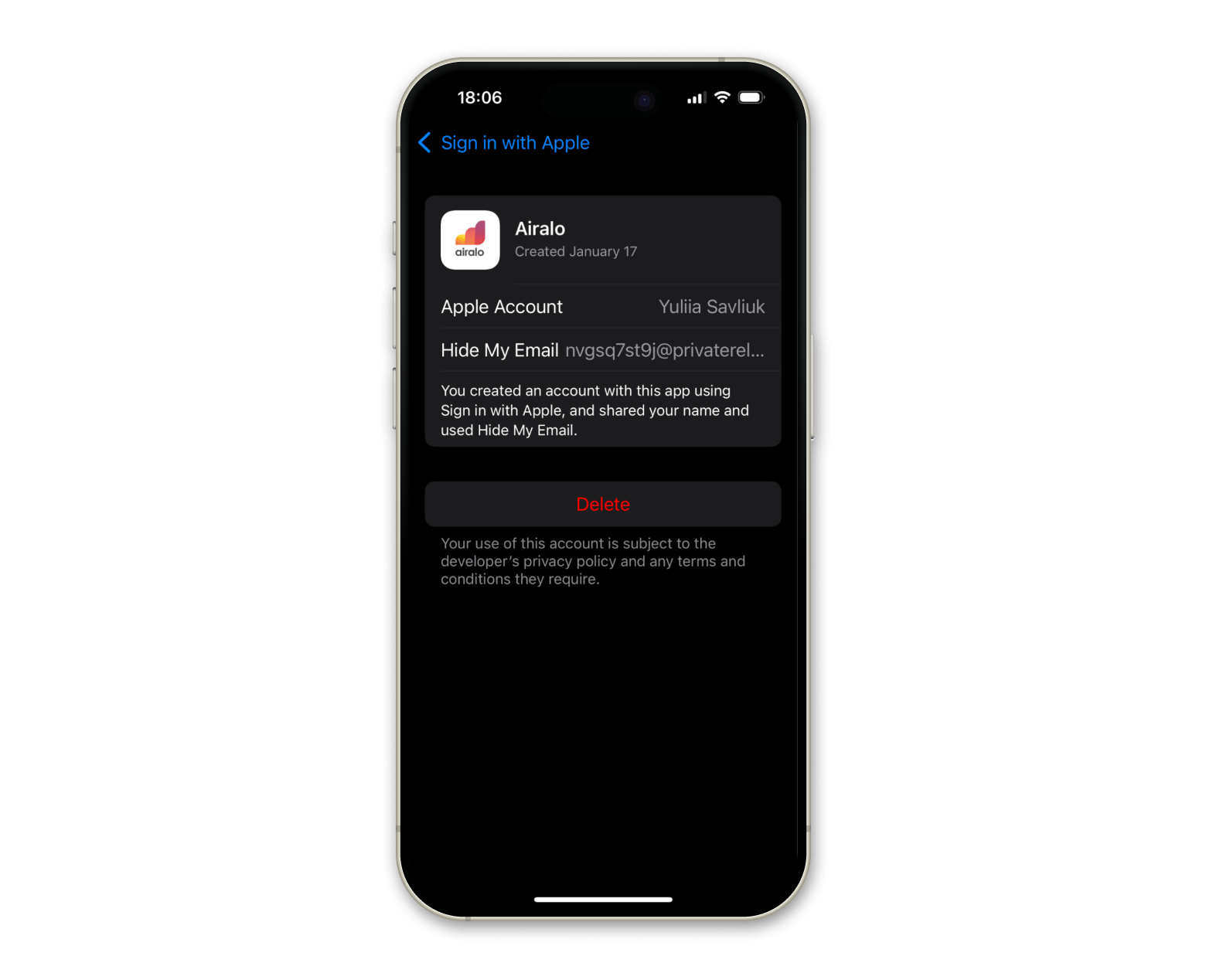 manage Sign In with Apple on an iPhone