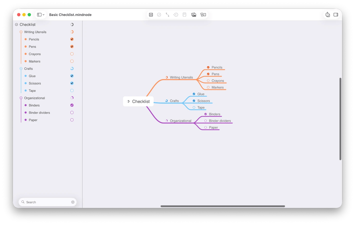 The visual interface of MindNode Classic, a mind map tool available on Setapp