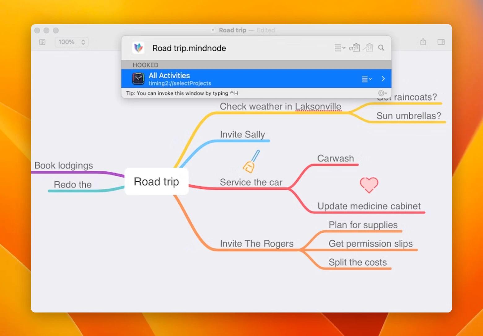 link MindNode to Timing