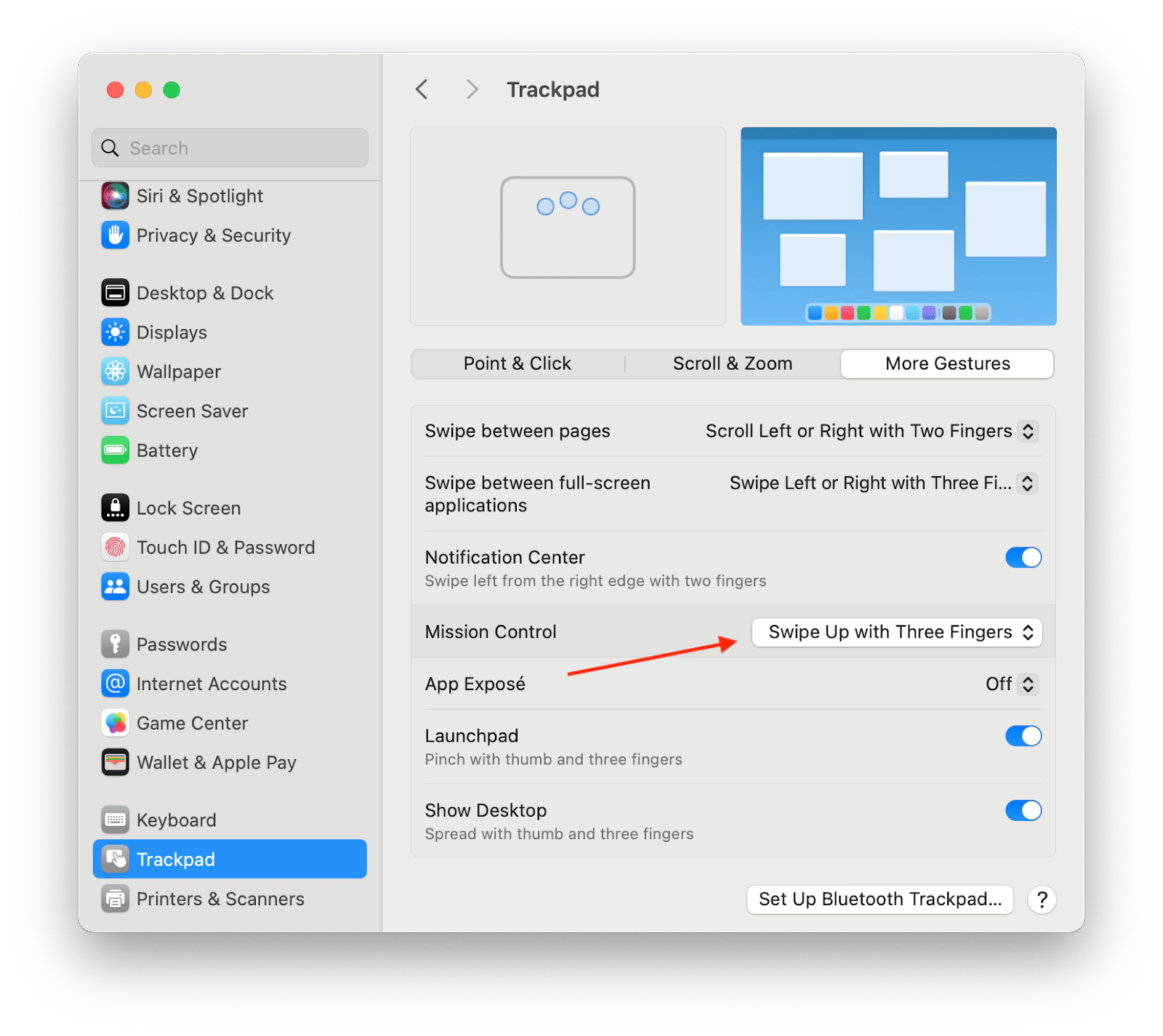 Mission Control trackpad gestures