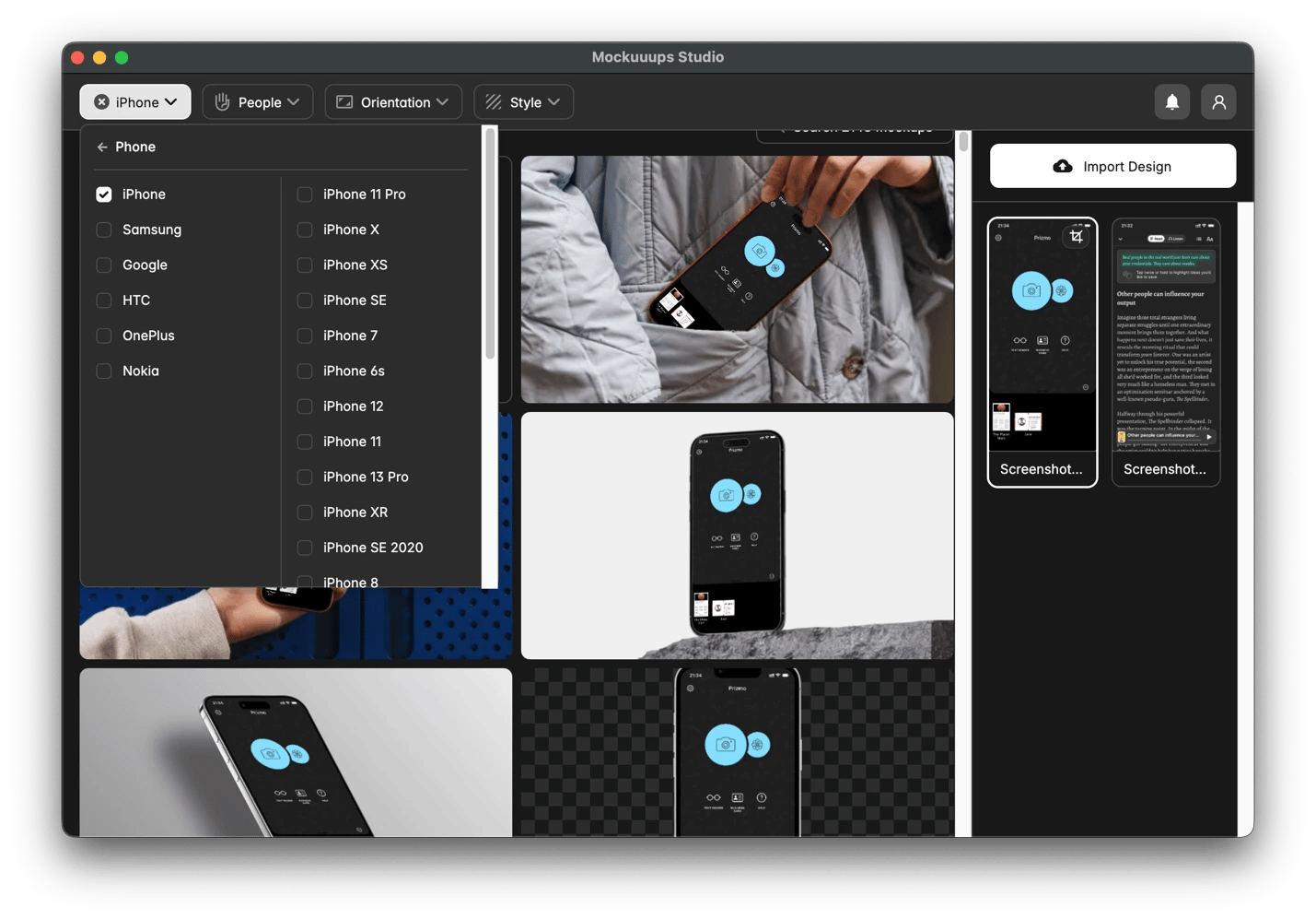 Creating an iPhone device mockup from a screenshot using Mockuuups Studio, a device mockup generator from Setapp
