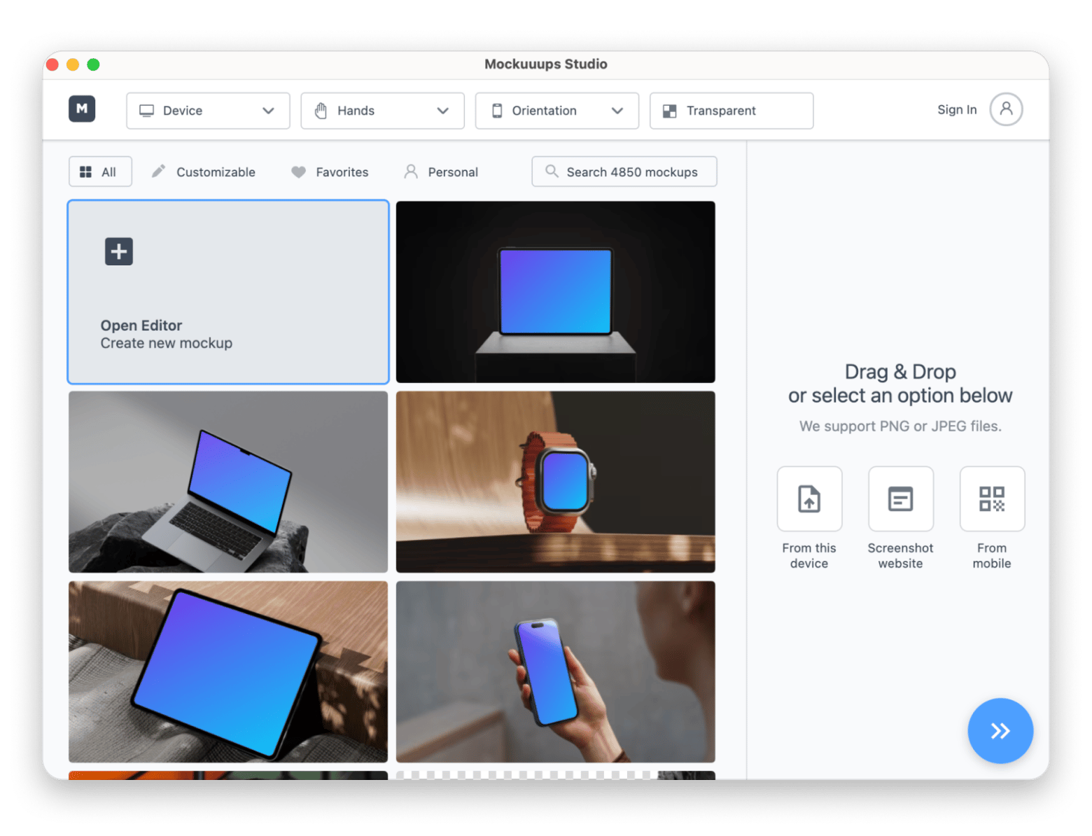 The interface of Mockuuups Studio, a mockup generating app that is available on Setapp