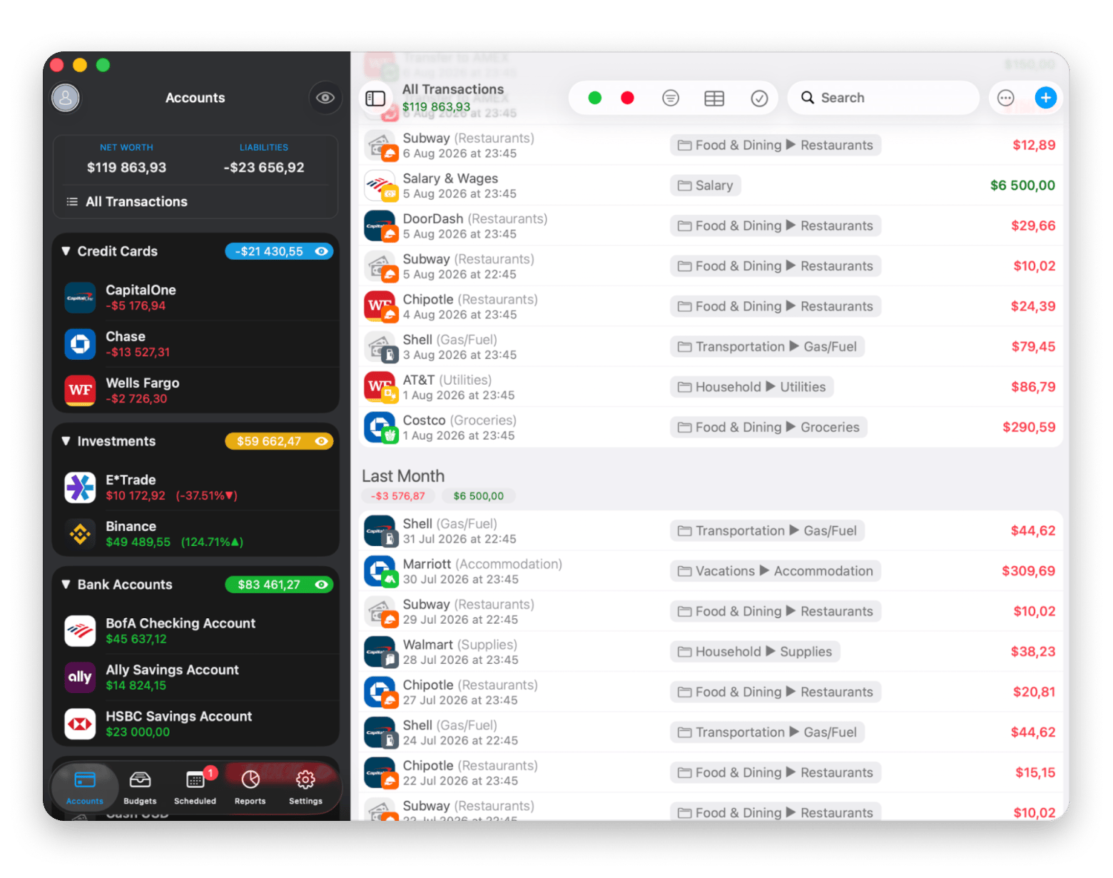 The interface of MoneyWiz2026, a budget-tracking app available on Setapp The interface of MoneyWiz2026, a budget-tracking app available on Setapp