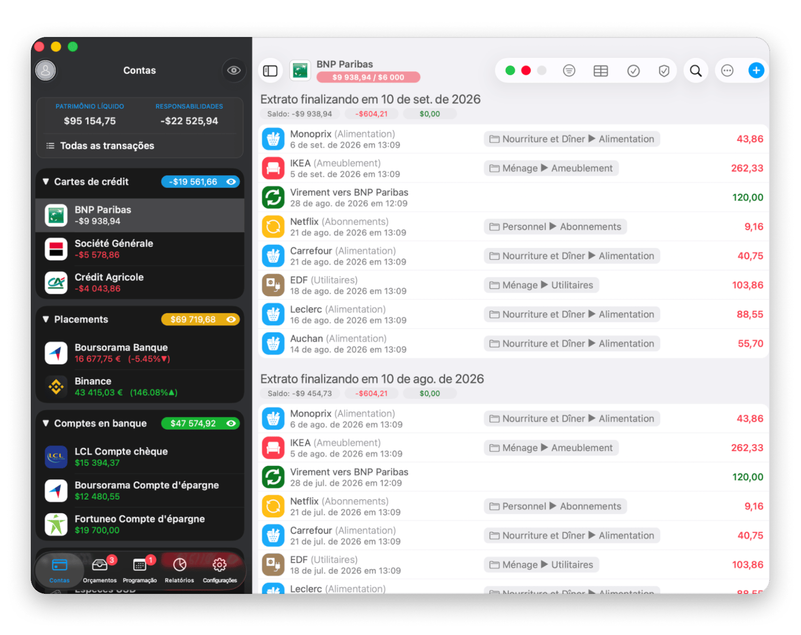 Painel de orçamento do MoneyWiz 2026 com acompanhamento de gastos e assinaturas, disponível no Setapp