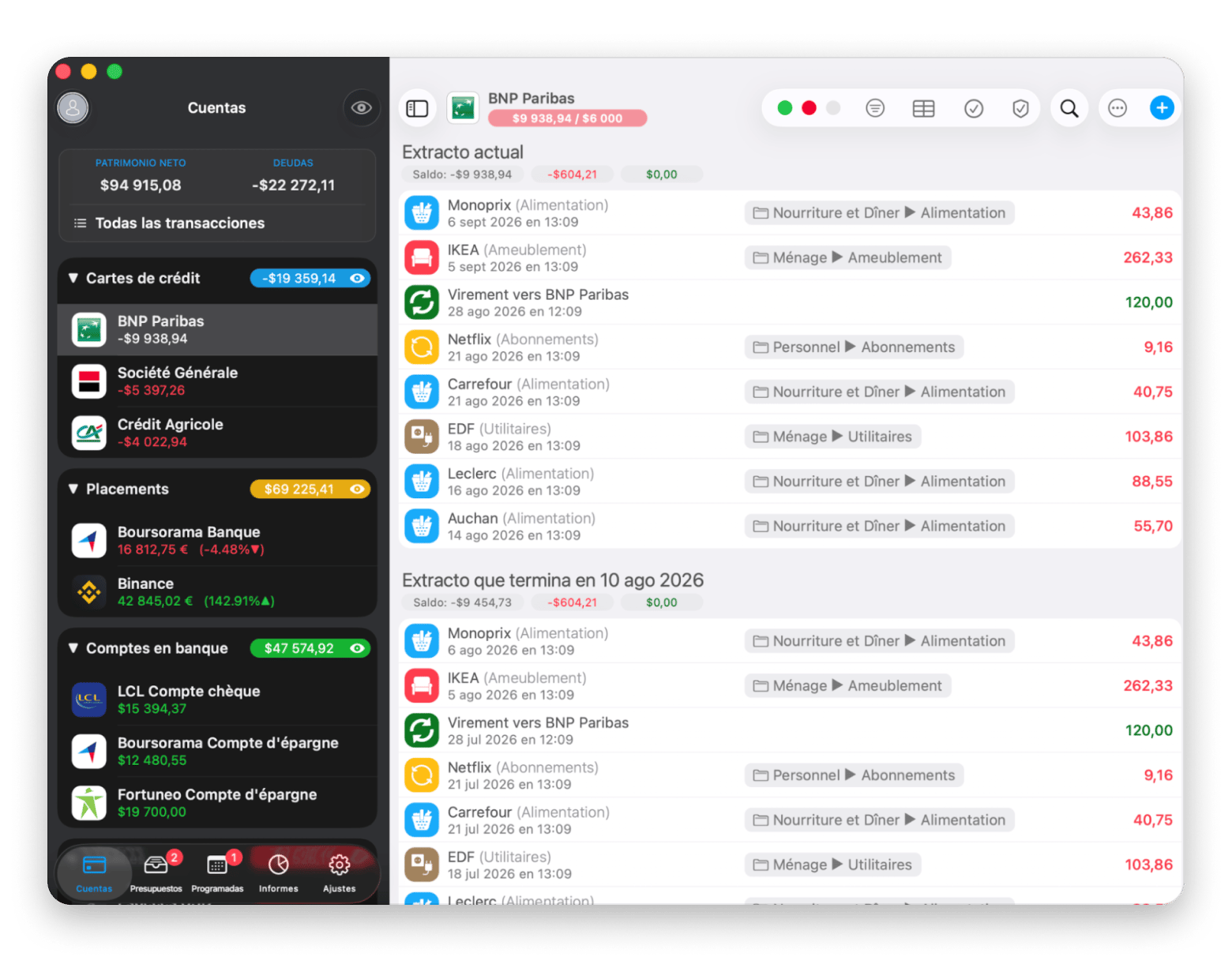 Panel de presupuesto de MoneyWiz 2026 con seguimiento de gastos y suscripciones, disponible en Setapp