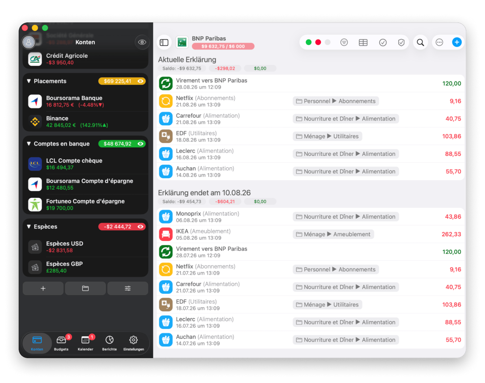Die Oberfläche von MoneyWiz 2026, einer Finanz-App, die auf Setapp verfügbar ist