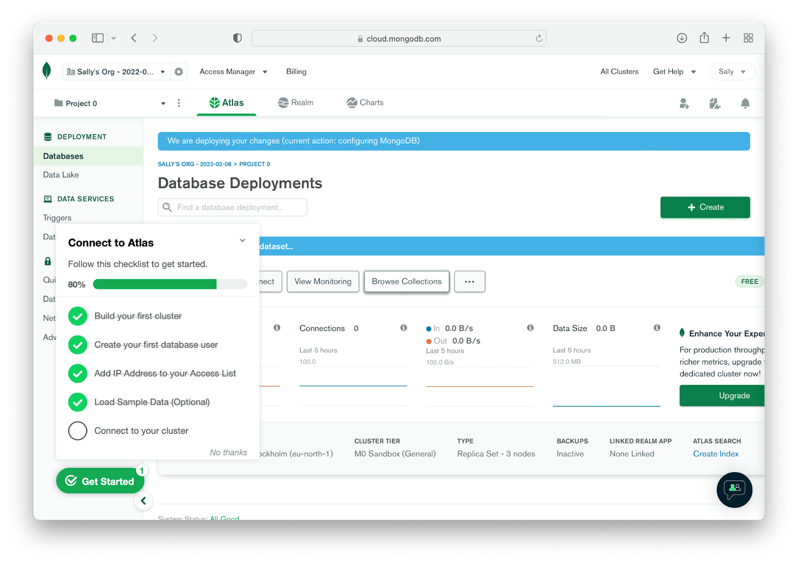 cloud.mongodb.com database deployment