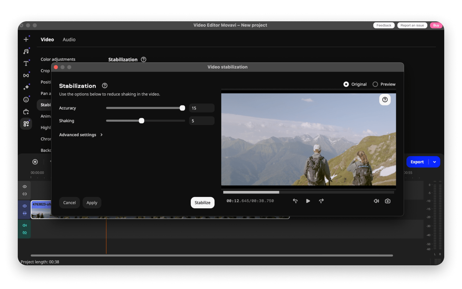 Movavi video stabilizer interface Movavi video stabilizer interface
