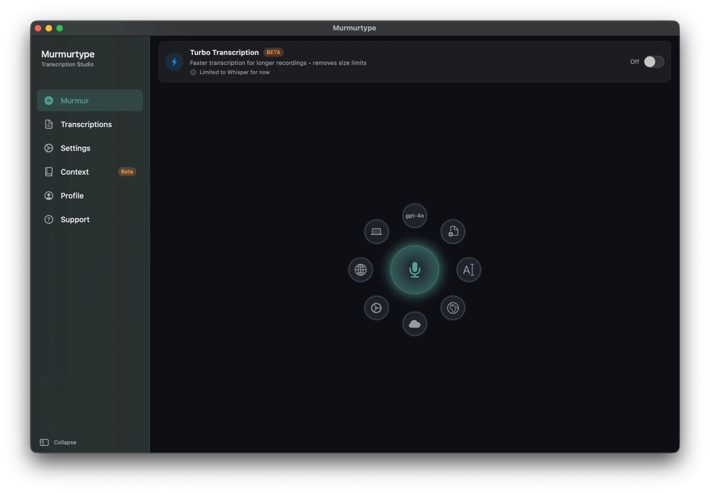 Transcribing voice into editable text using MurmurType, a voice-to-text app from Setapp