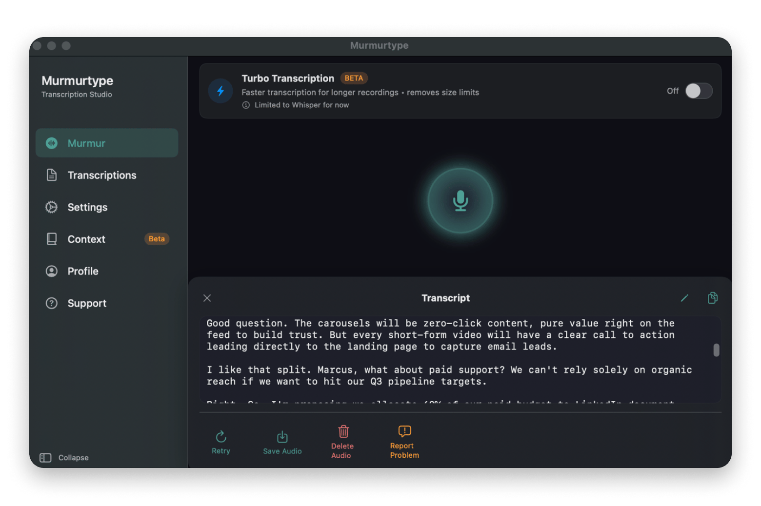The transcription interface of Murmurtype, a Mac transcription tool available on Setapp. The transcription interface of Murmurtype, a Mac transcription tool available on Setapp.