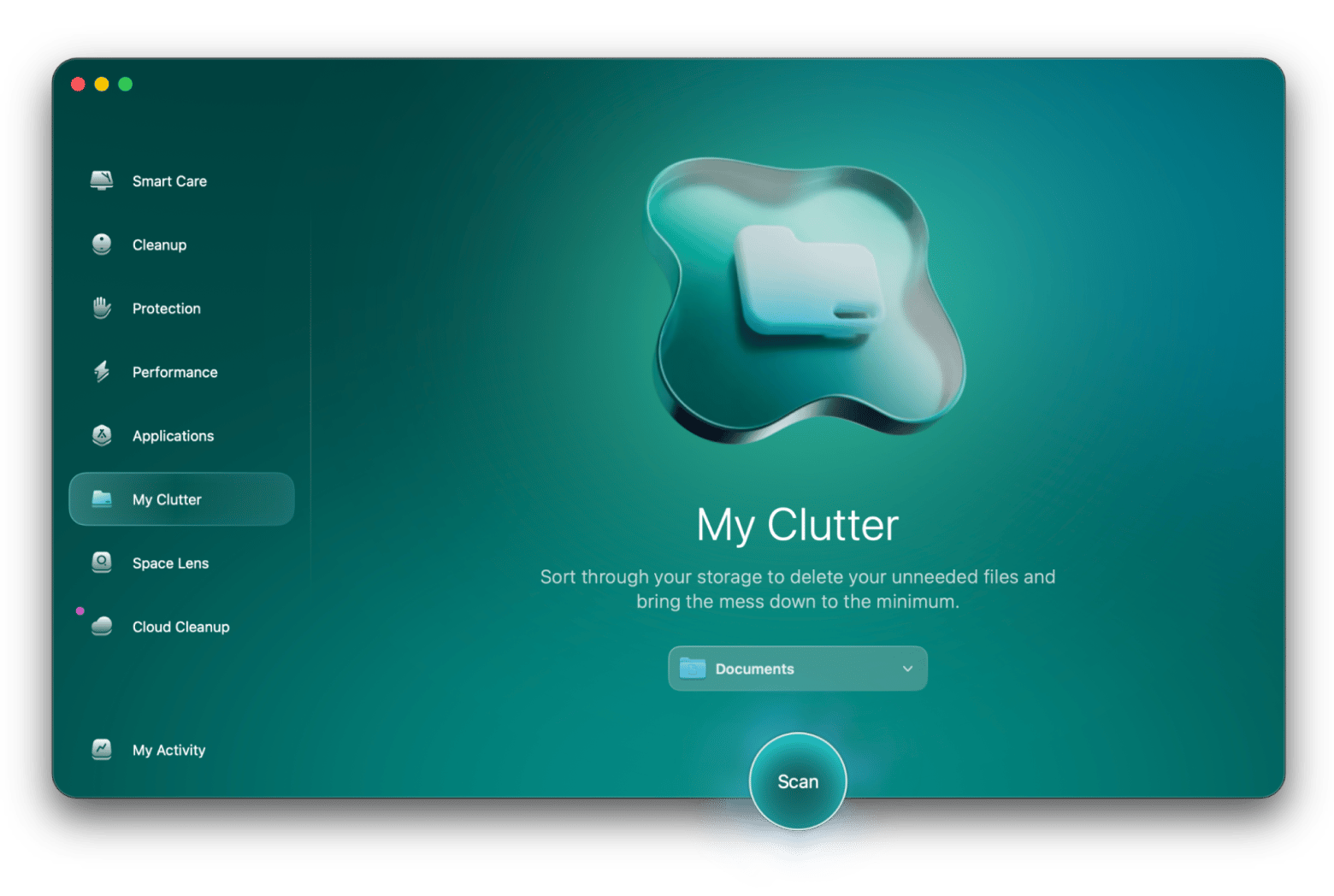 The My Clutter tab of CleanMyMac, a Mac optimization tool that is available on Setpp.