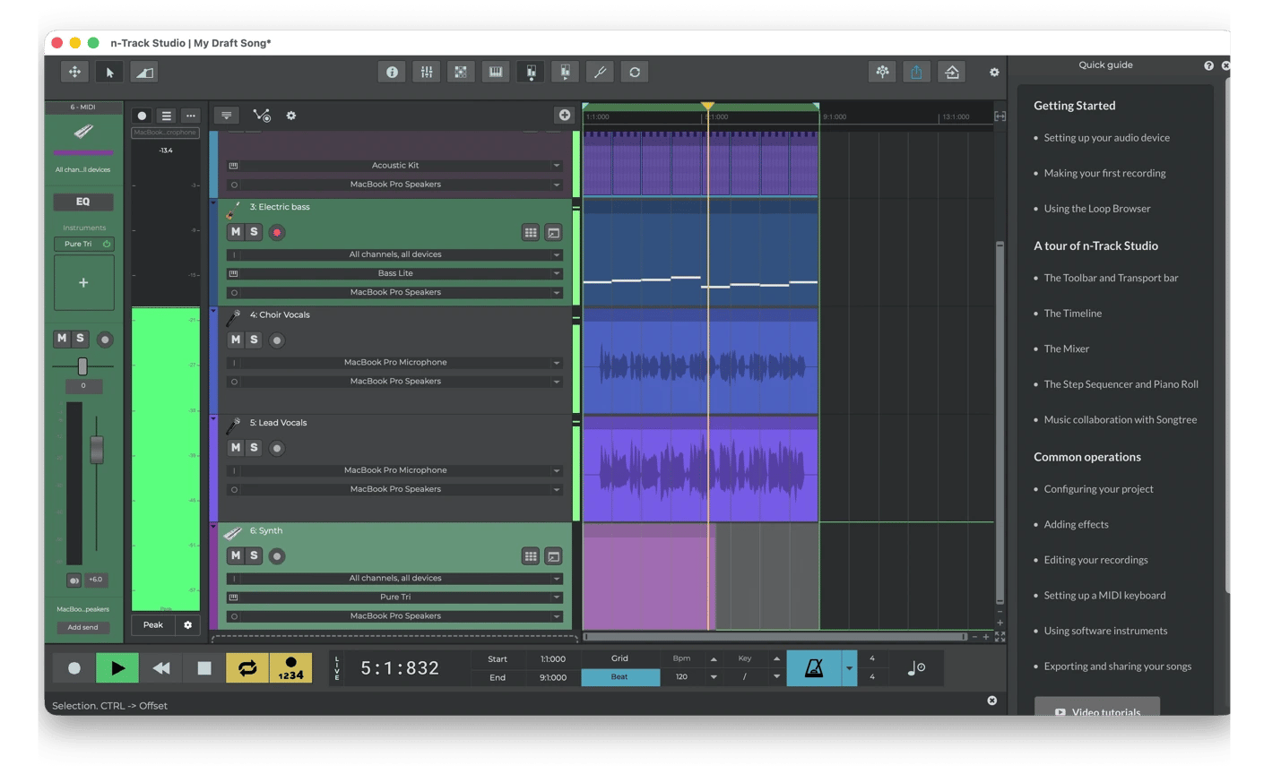 Recording and mixing multitrack audio using n-Track Studio, a multitrack audio recording and editing app from Setapp