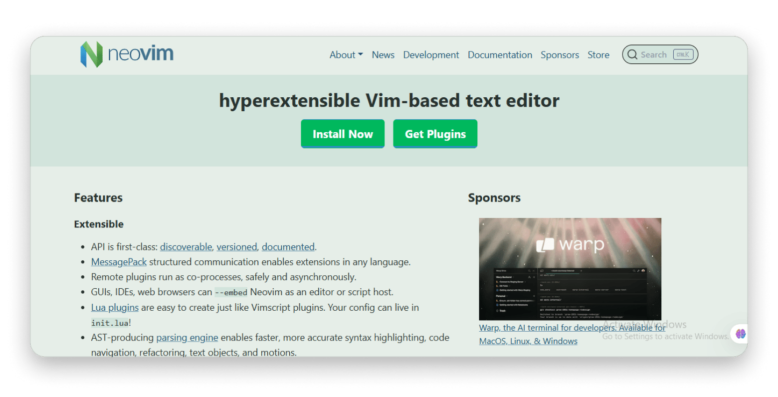 Neovim web screenshot