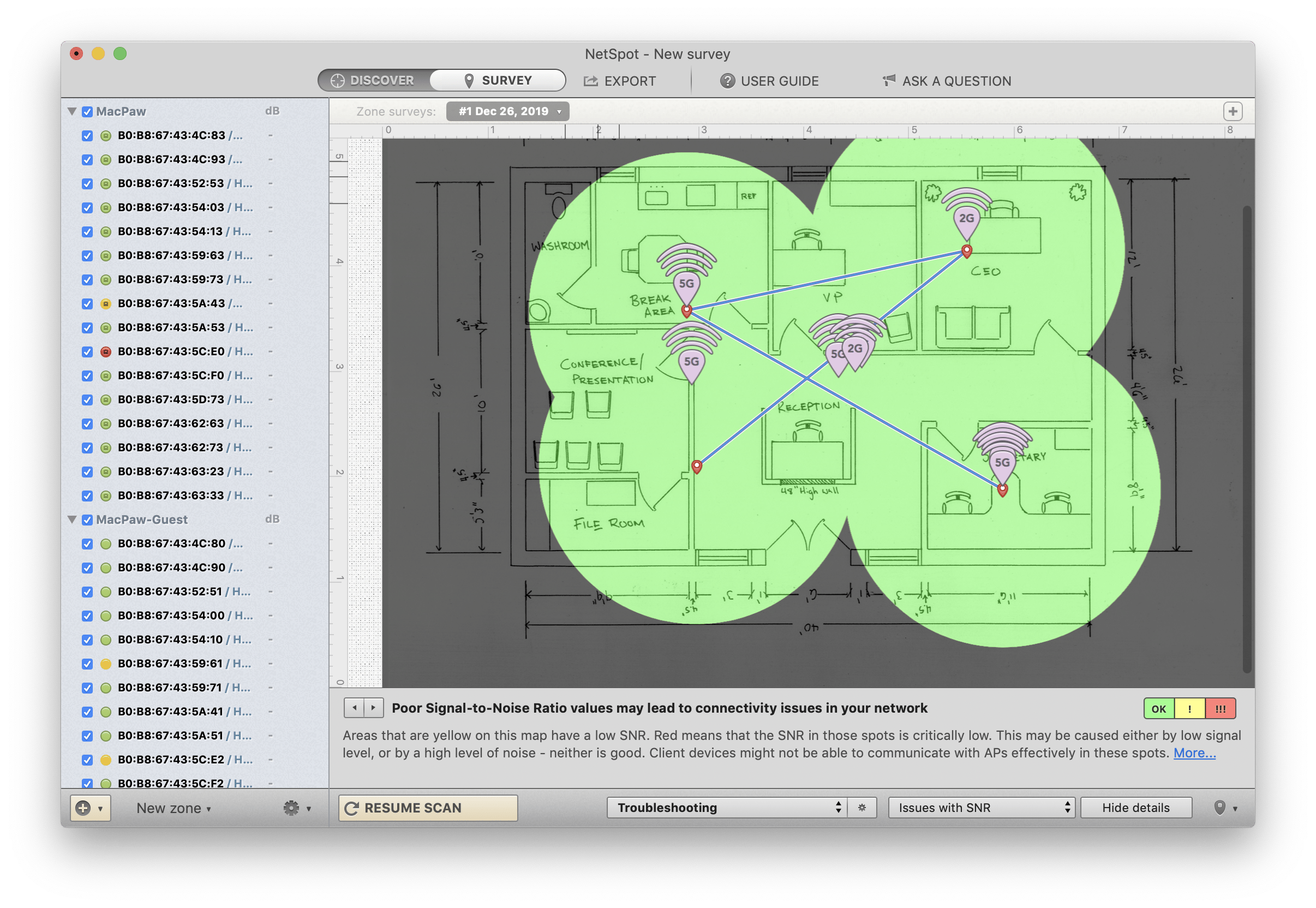 Detect WiFi weaknesses in different zones