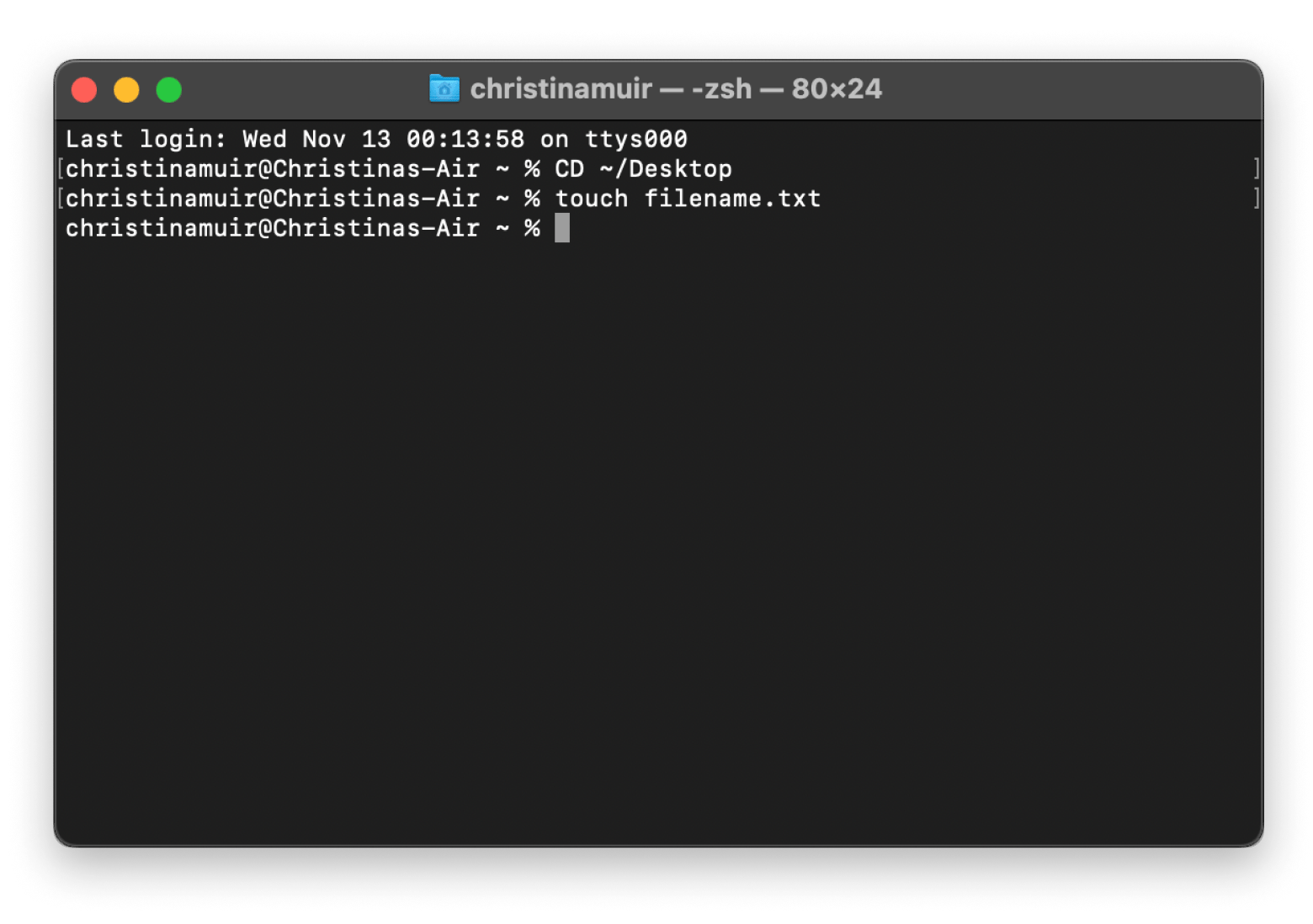 new file through mac terminal