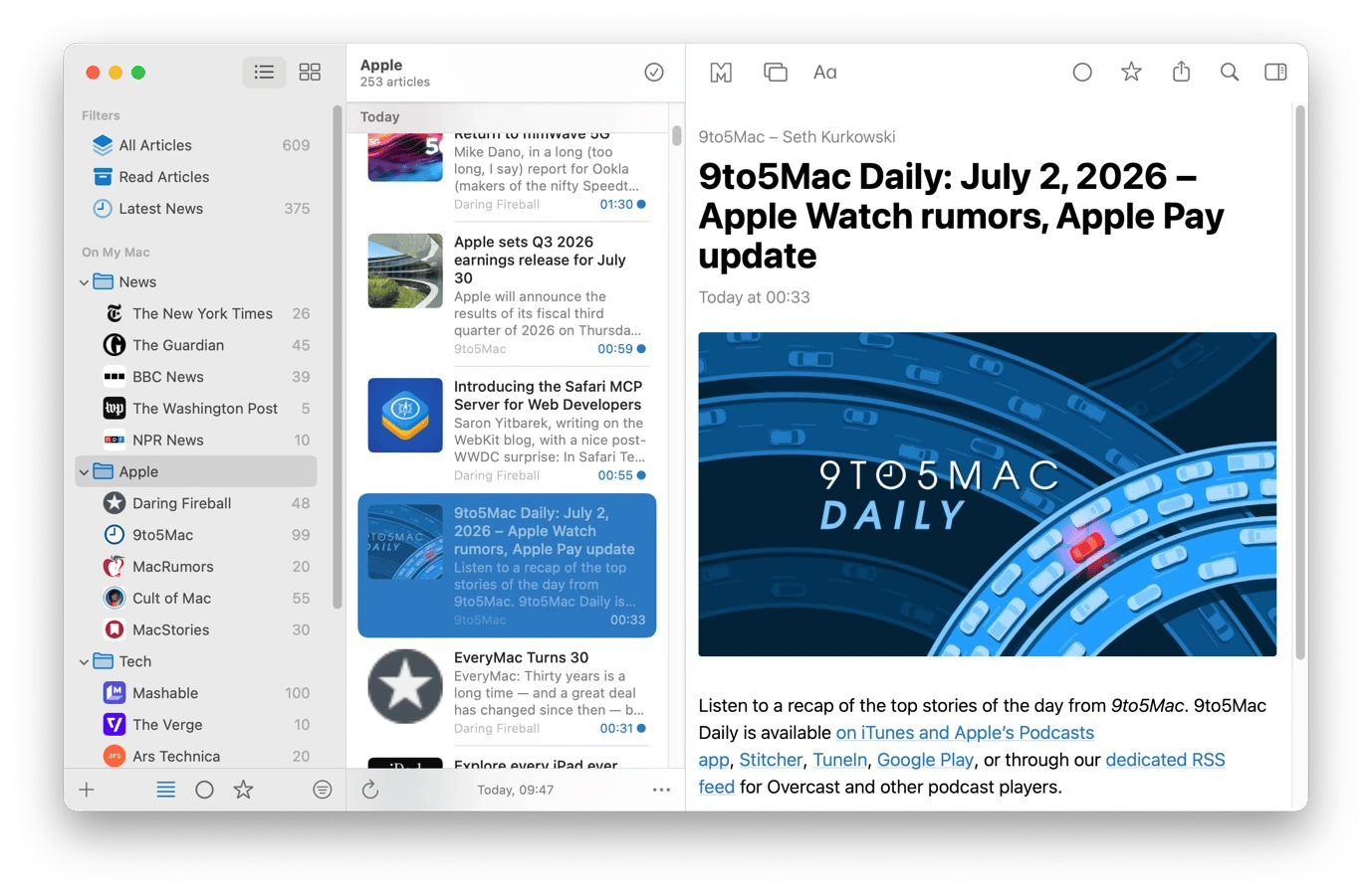 Apple feed on NewsExplorer, an RSS aggregation tool available on Setapp