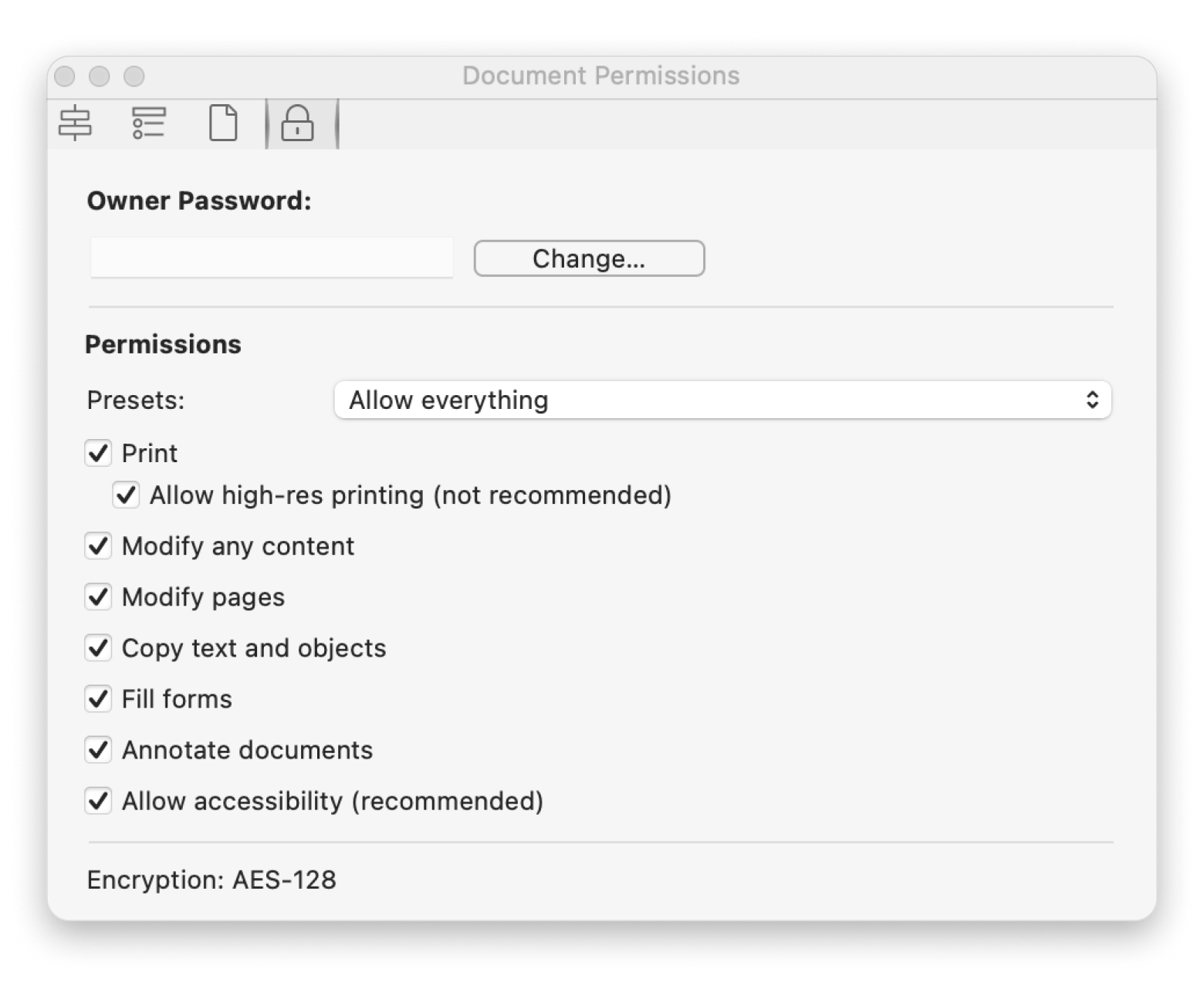 The document permissions panel in Nitro PDF Pro, a PDF editor available on Setapp