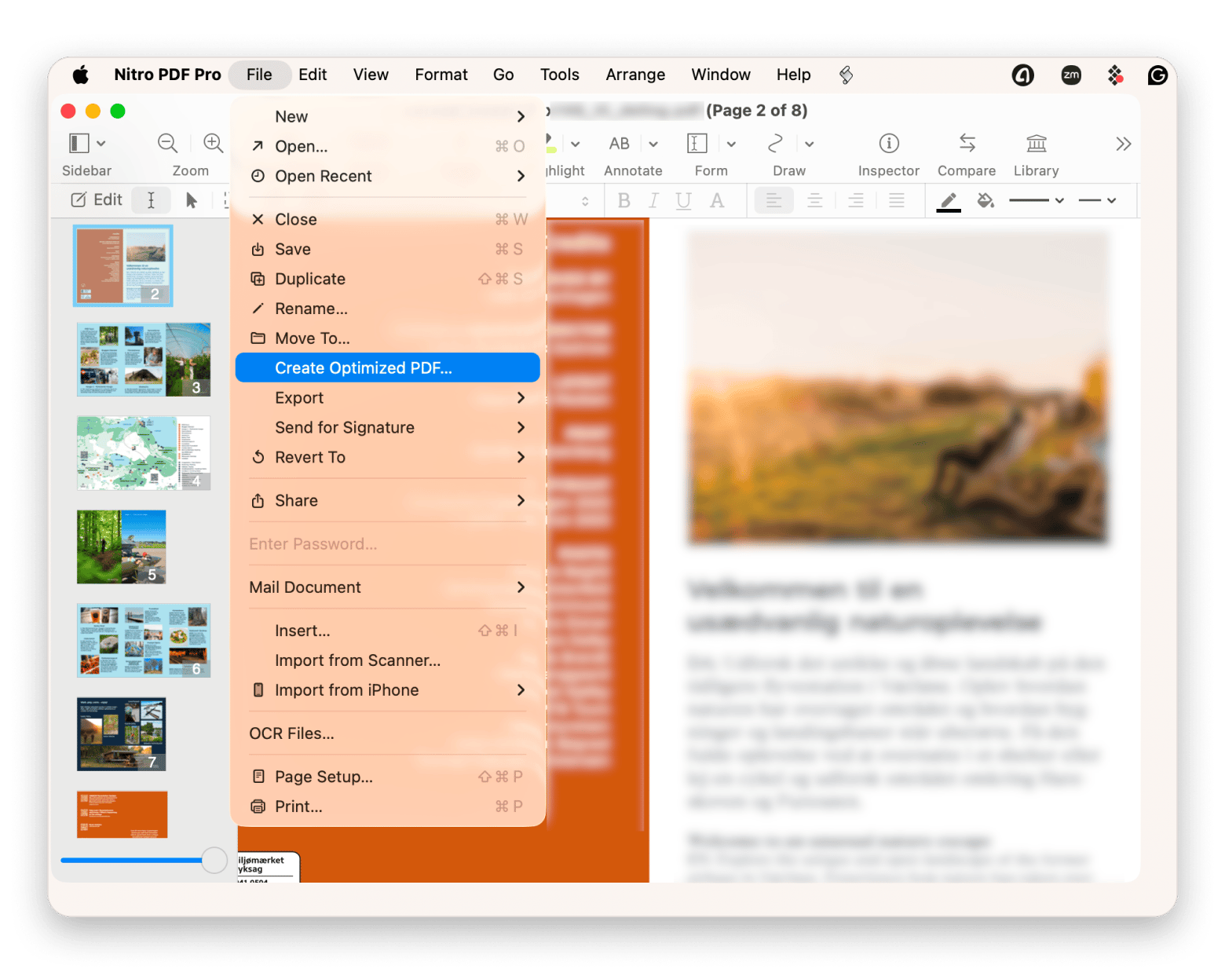 The File menu of Nitro PDF Pro, a PDF editor available on Setapp