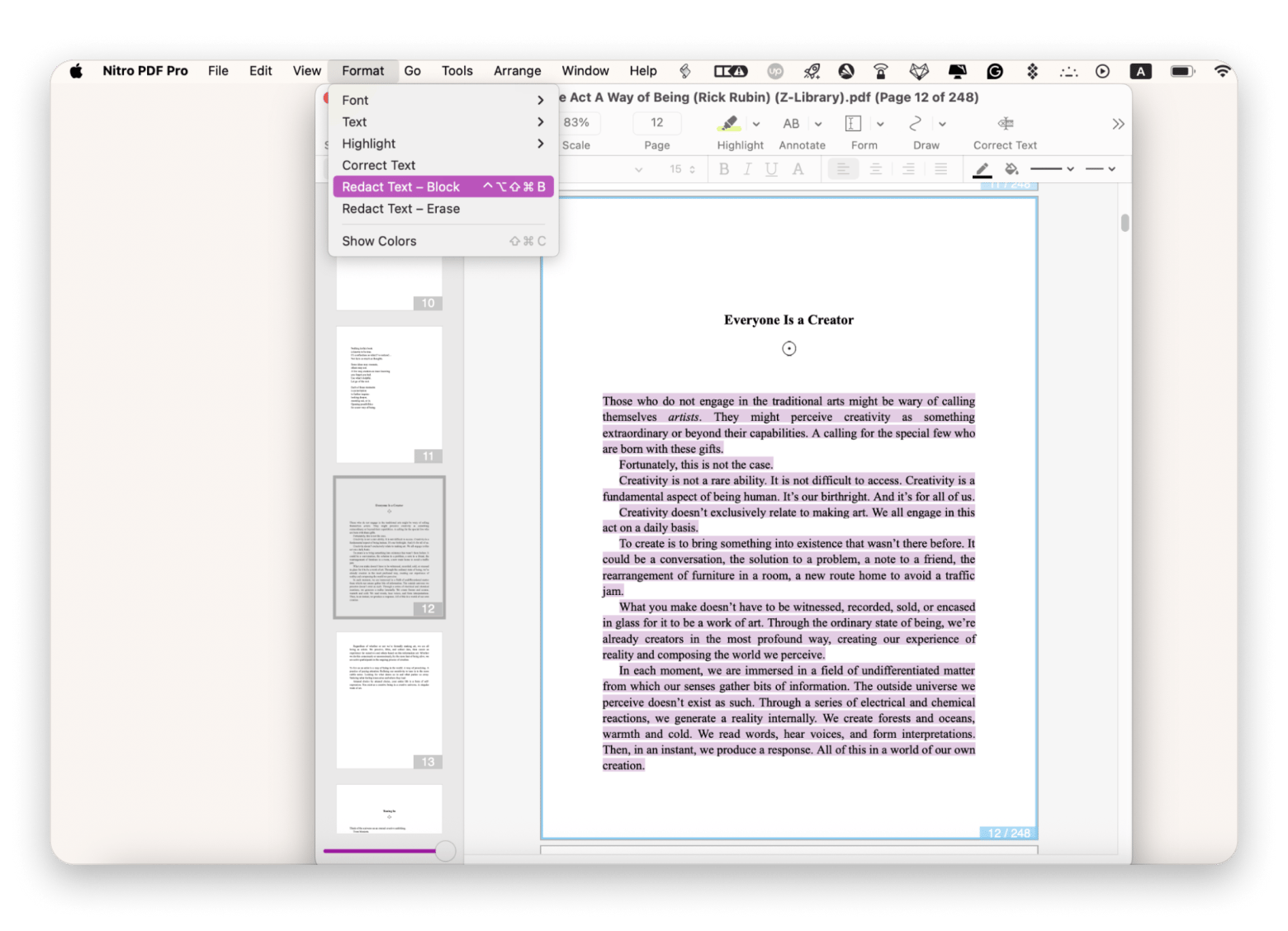 The redaction process on Nitro PDF Pro, a PDF tool that is available on Setapp