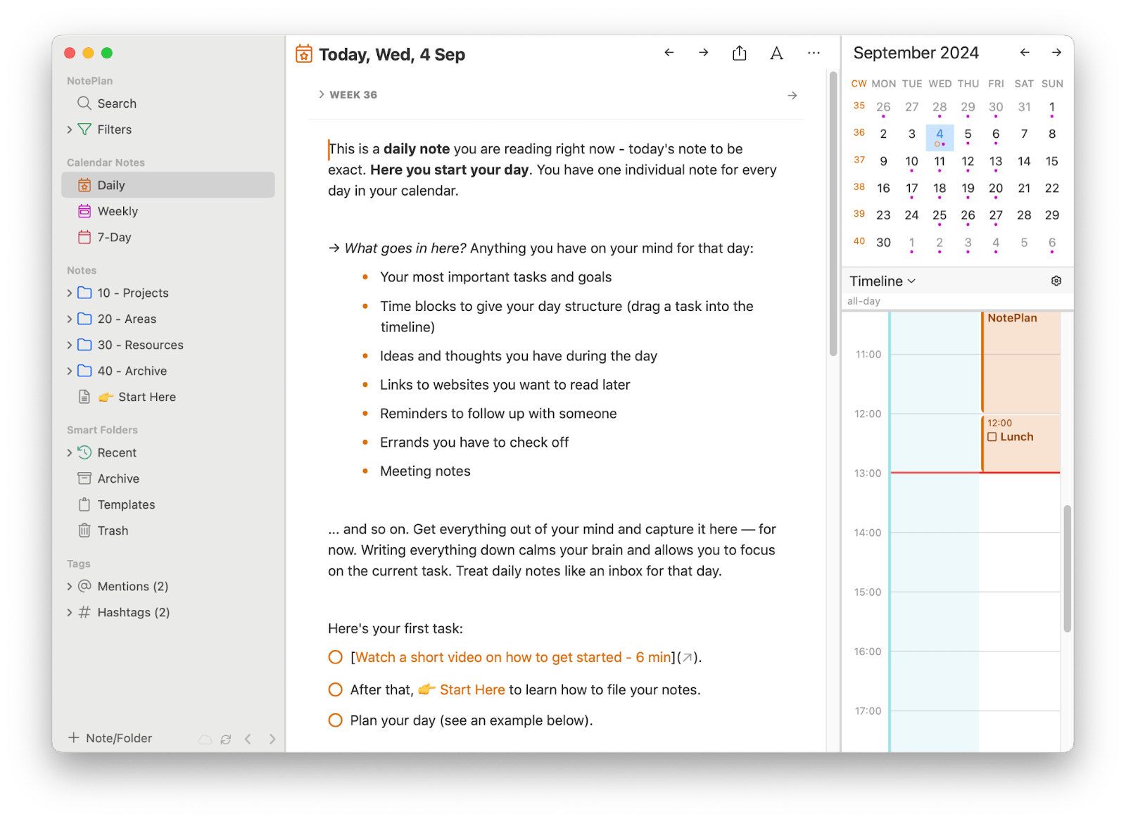 noteplan calendar tasks