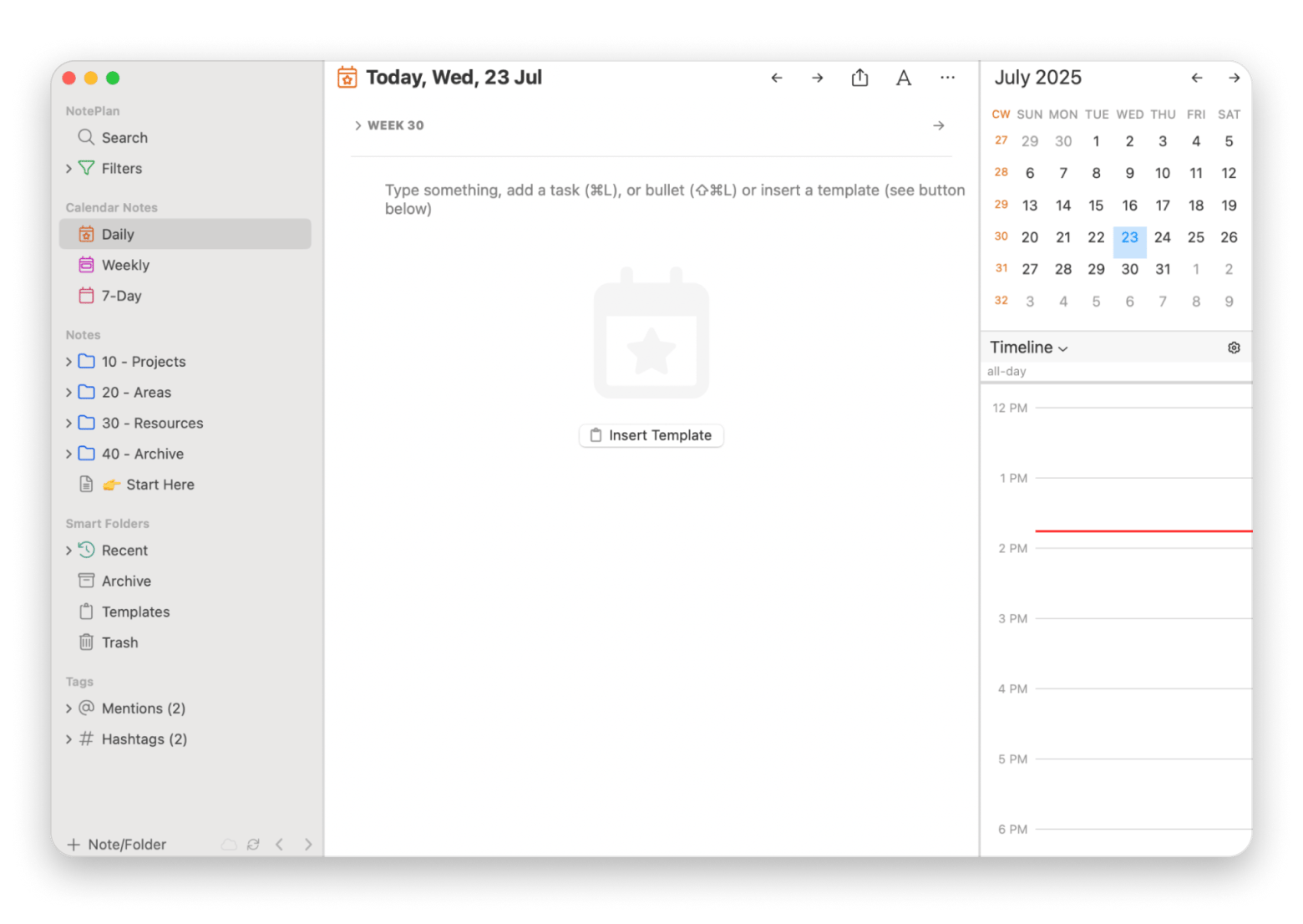 The Daily tab of NotePlan, a calendar app that is available on Setapp