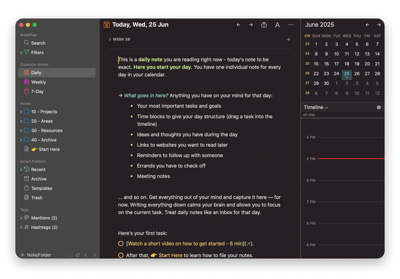 The interface of NotePlan, a note-taking app that is available on Setapp