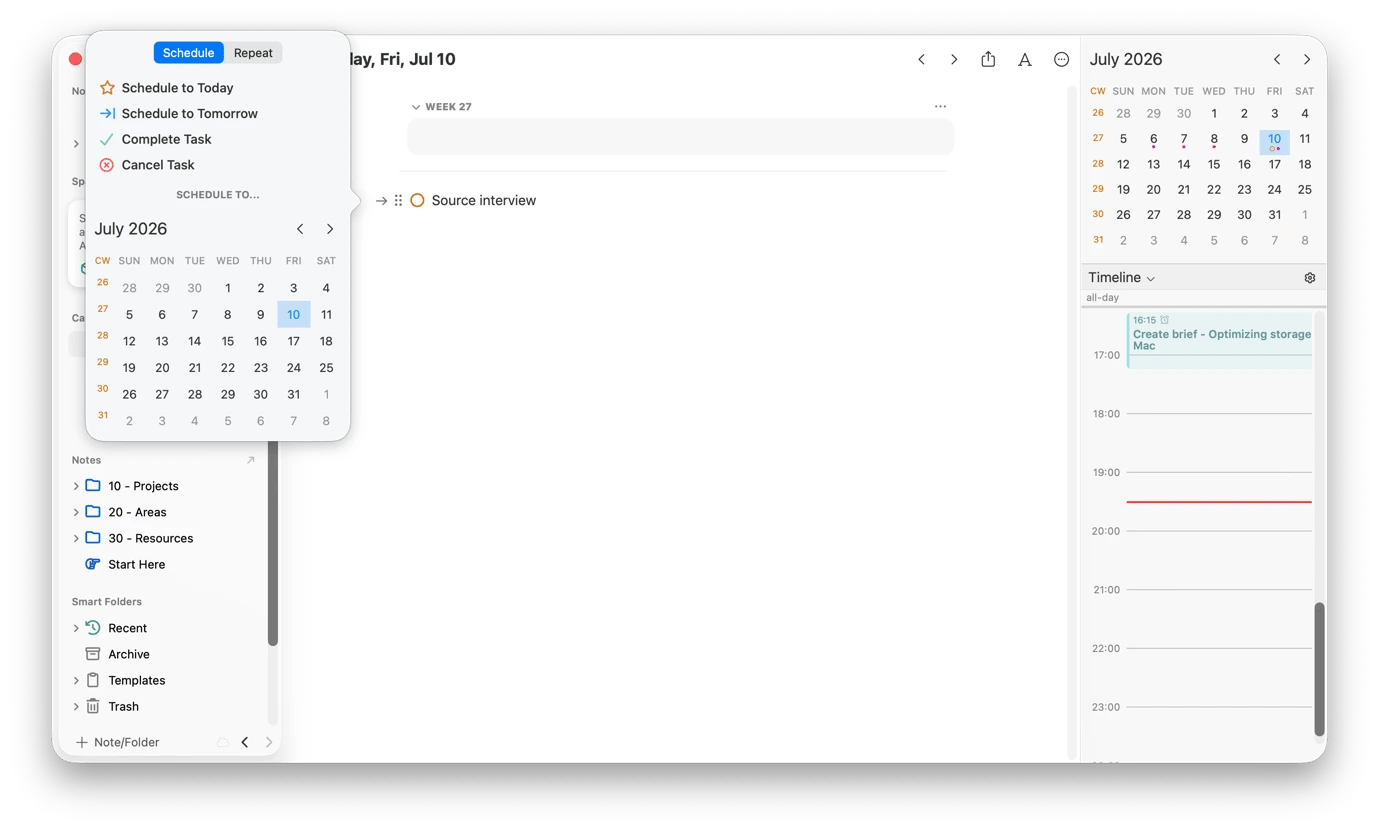 Calendar and notes interface on NotePlan, a notes tool available on Setapp