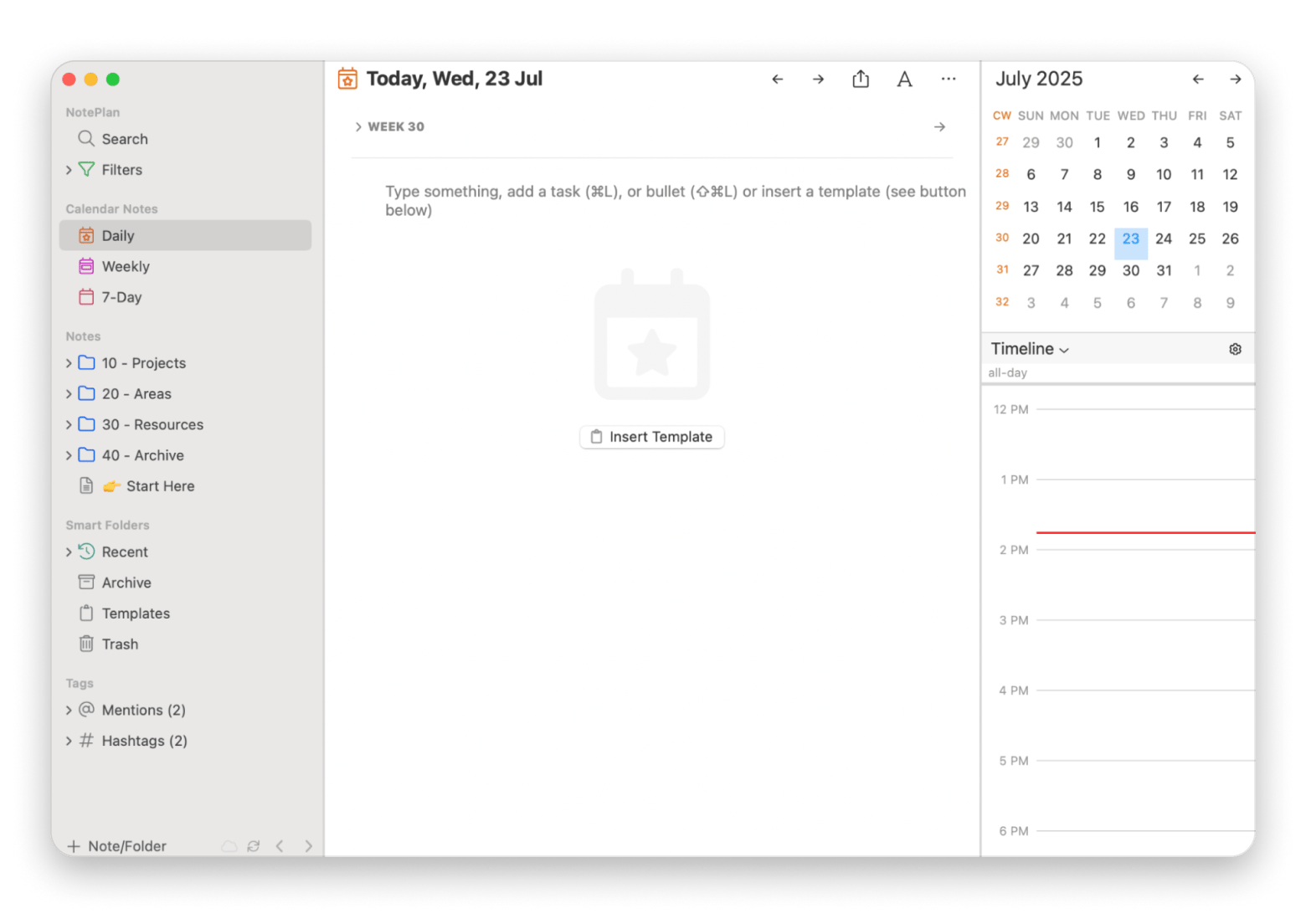 The interface of NotePlan, a task manager app that is available on Setapp