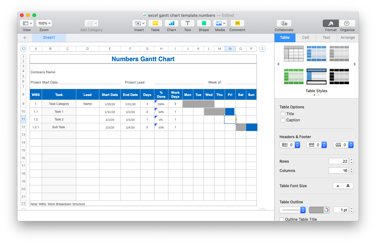 How to make a Gantt Chart in Numbers