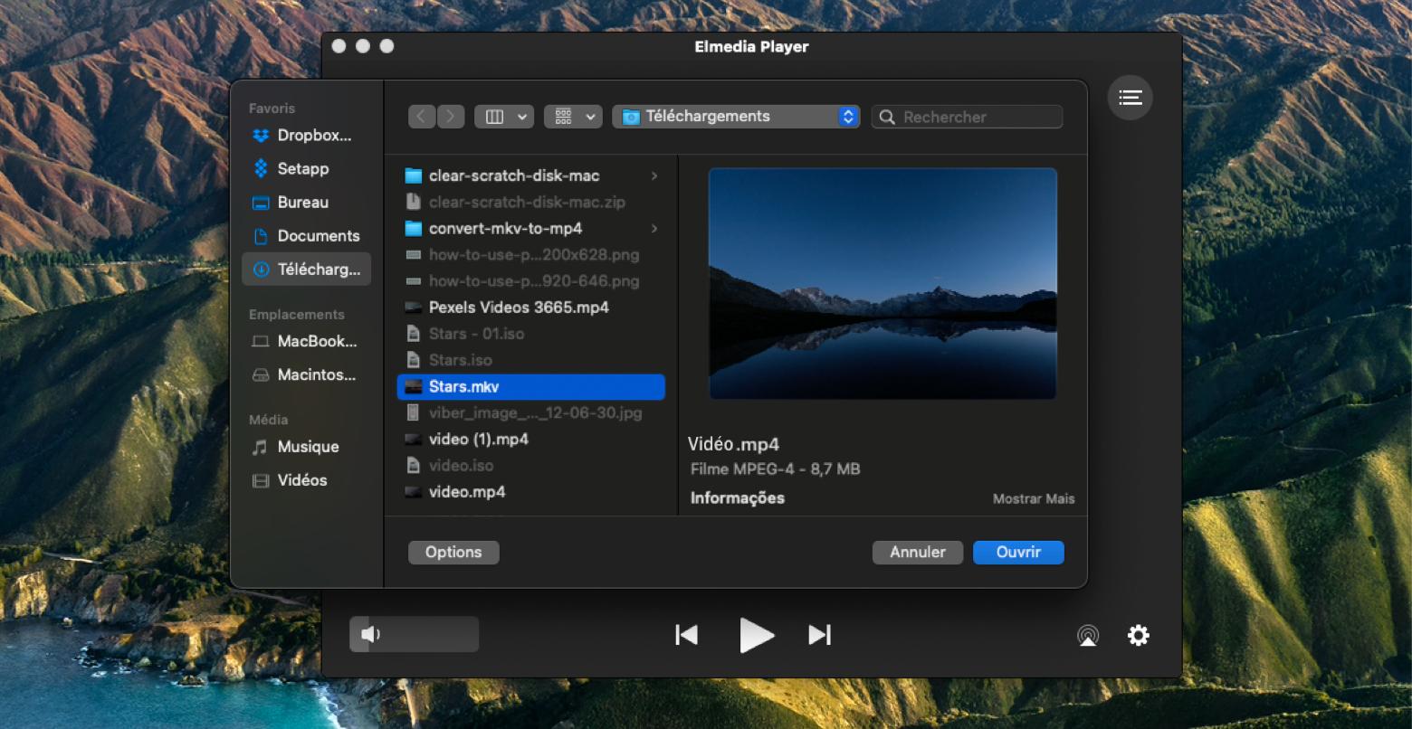 Ouvrir des fichiers MKV avec Elmedia Player
