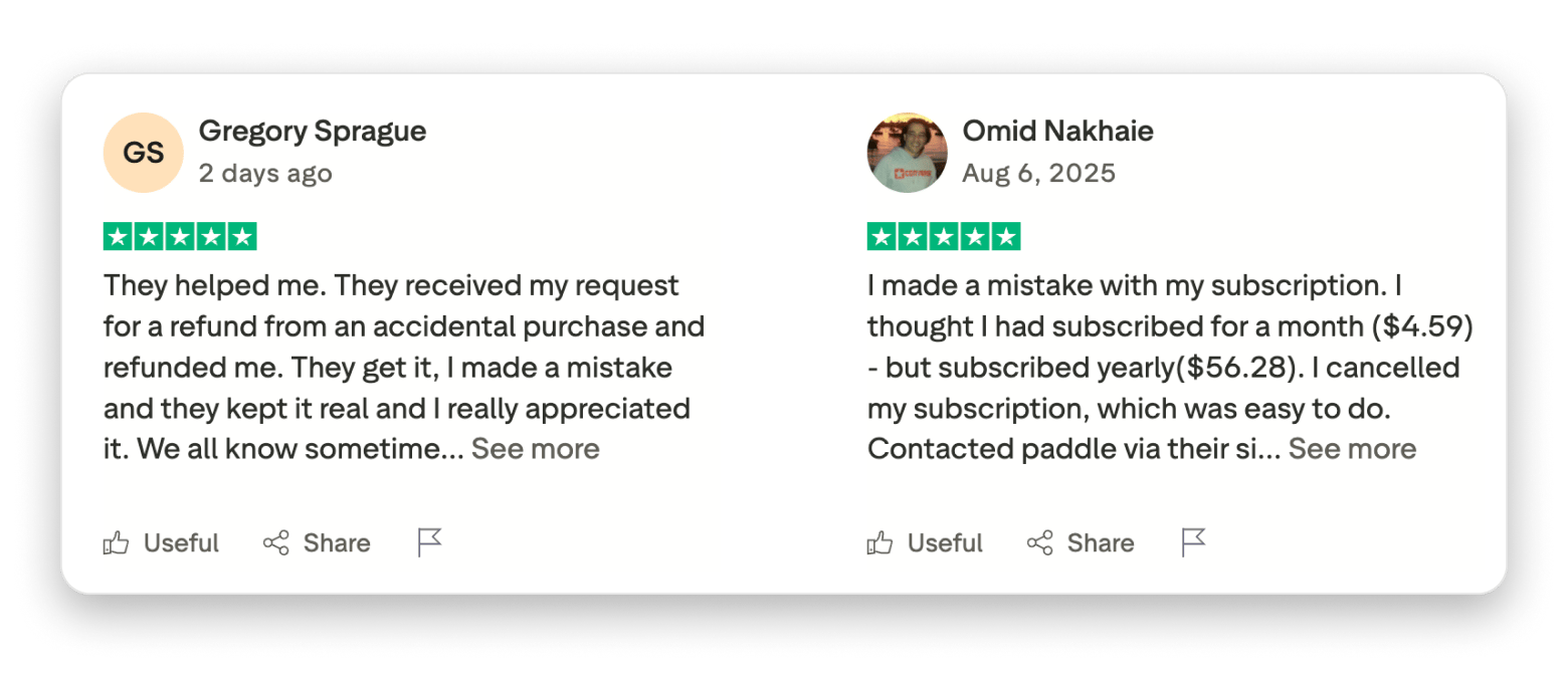 Paddle reviews on Trustpilot