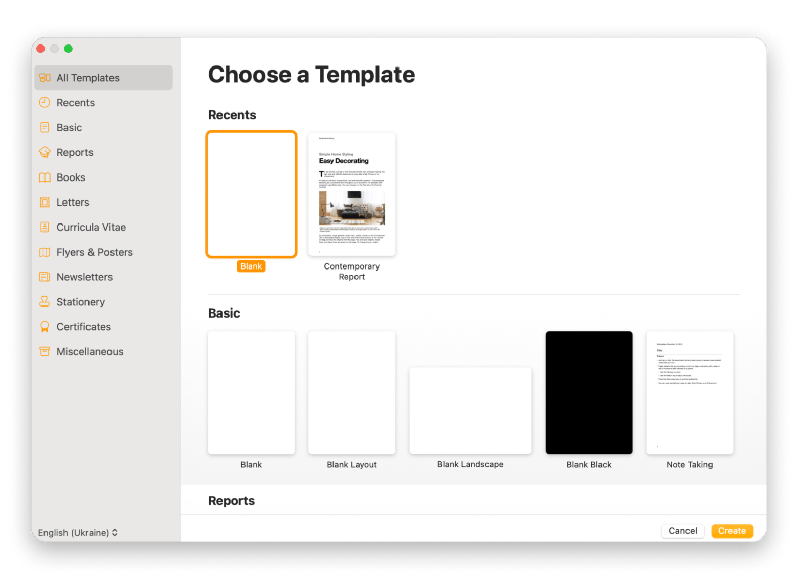 Pages create document