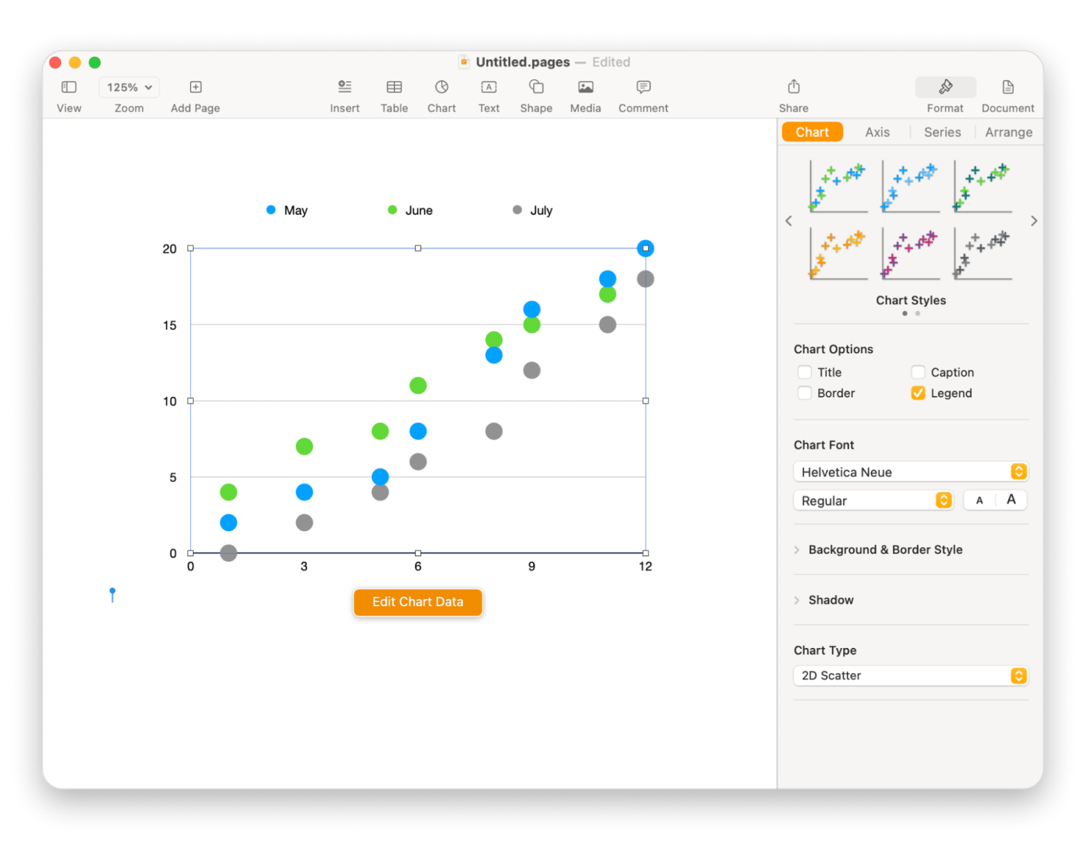 Pages edit chart data