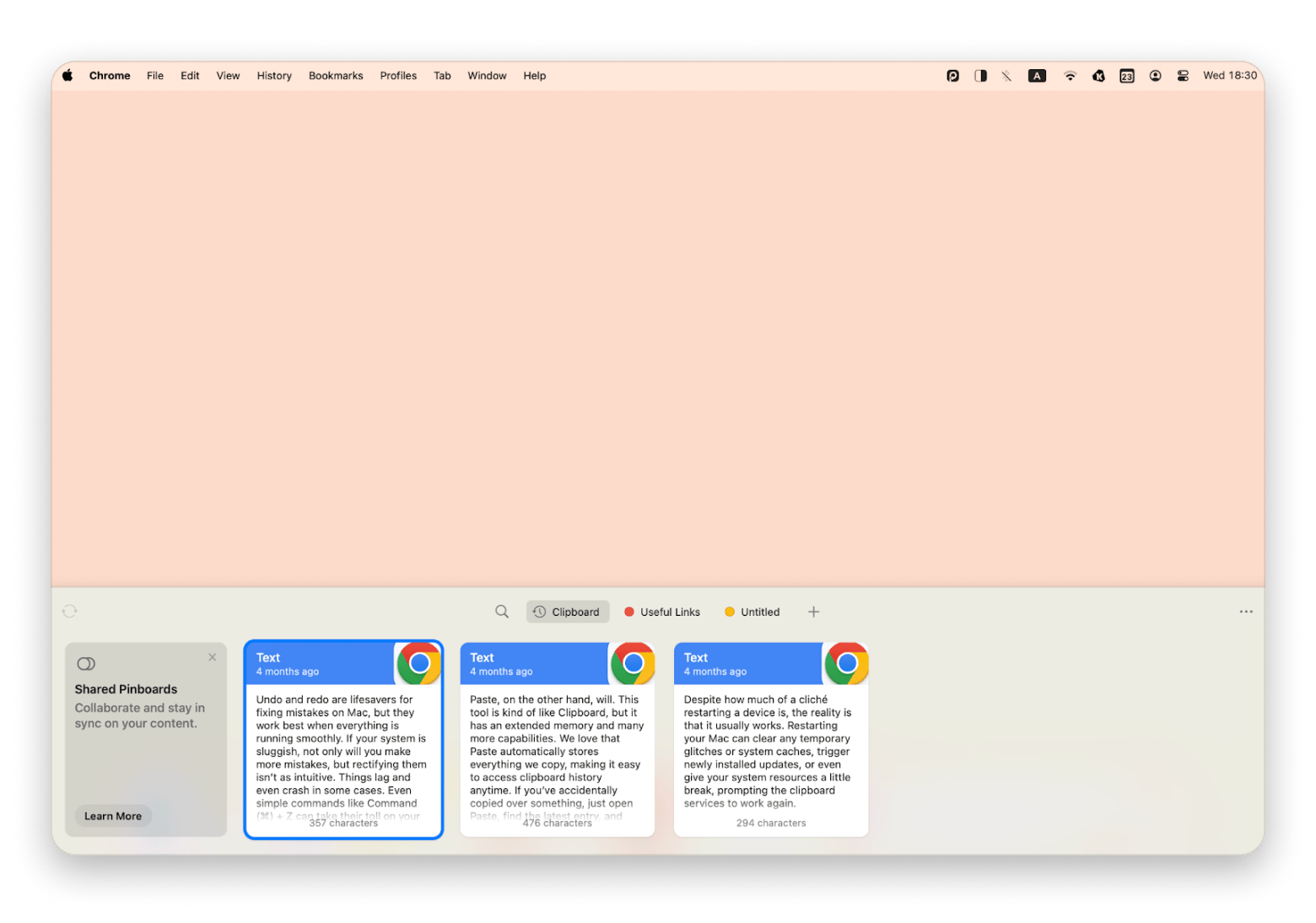 The interface of Paste, a Setapp clipboard management tool