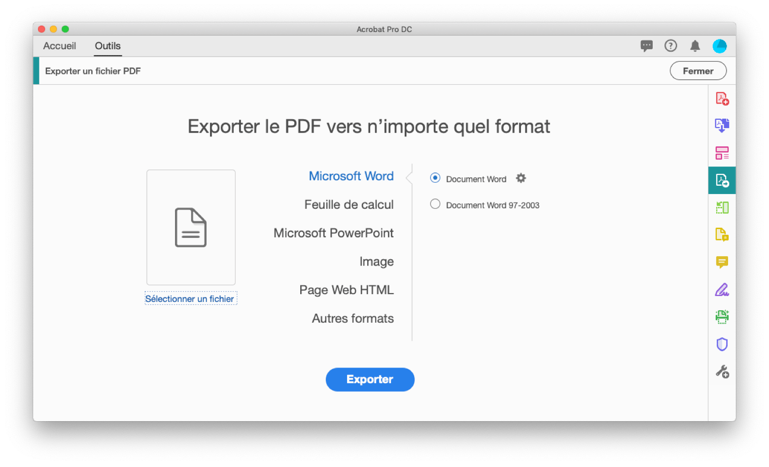 Exporter à partir d'un fichier PDF avec Adobe Acrobat Pro 