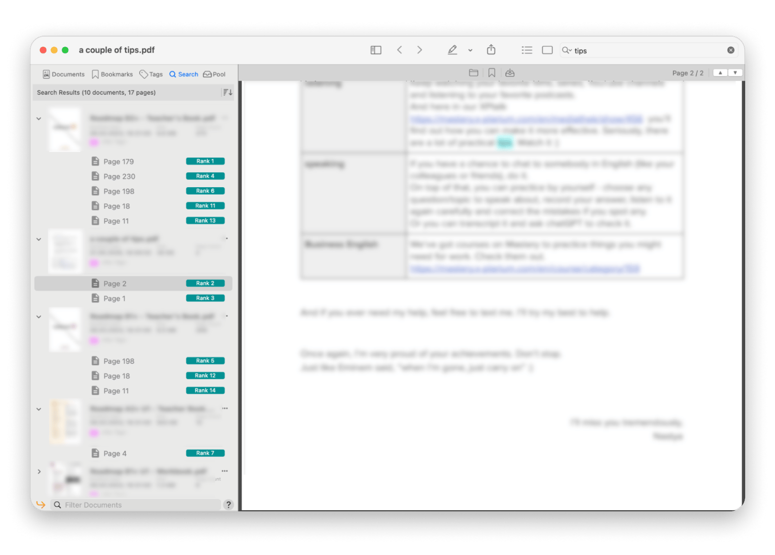 The search results screen of PDF Search, a PDF search app available on Setapp