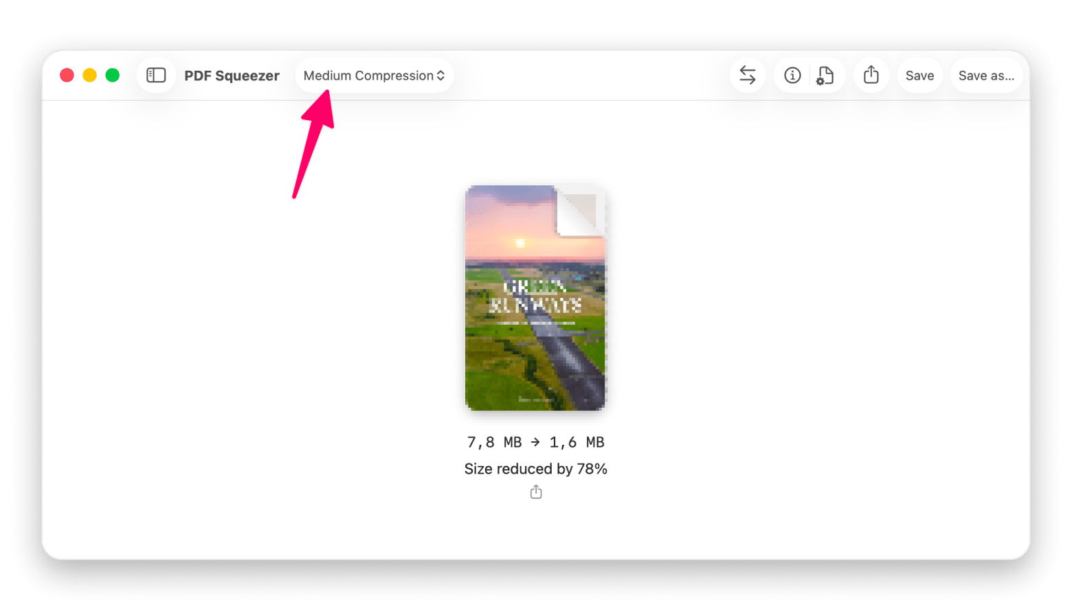 The macOS interface of PDF Squeezer, a PDF compression app available on Setapp