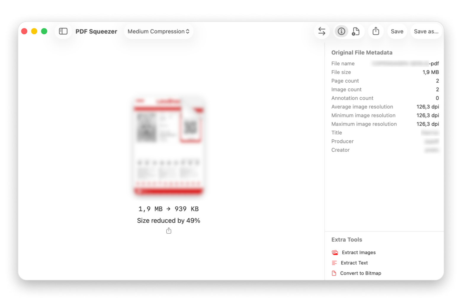 Compressing a PDF in PDF Squeezer, a compression app available on Setapp