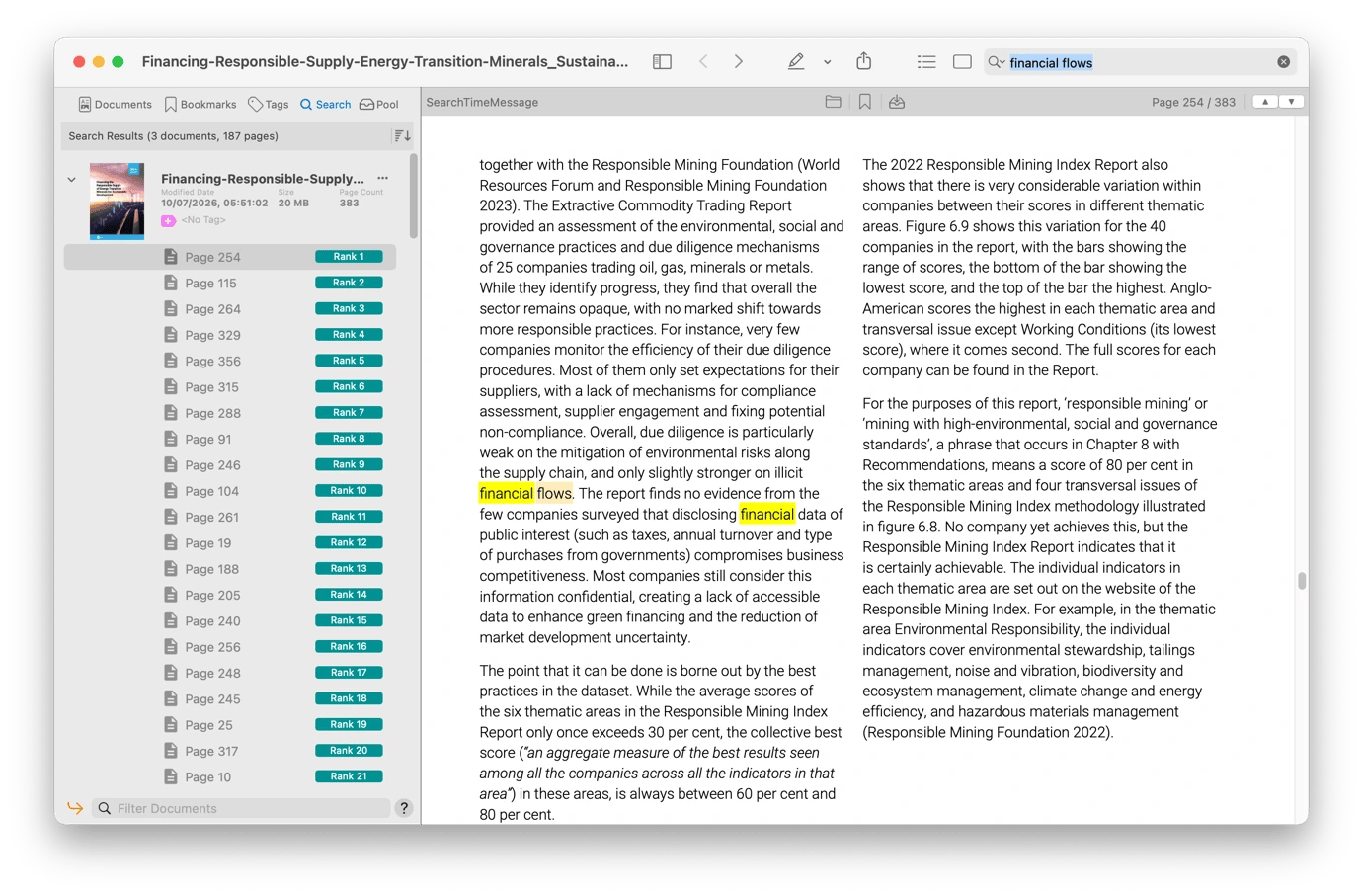 Searching specific words on PDF Search, an AI-powered PDF search tool available on Setapp