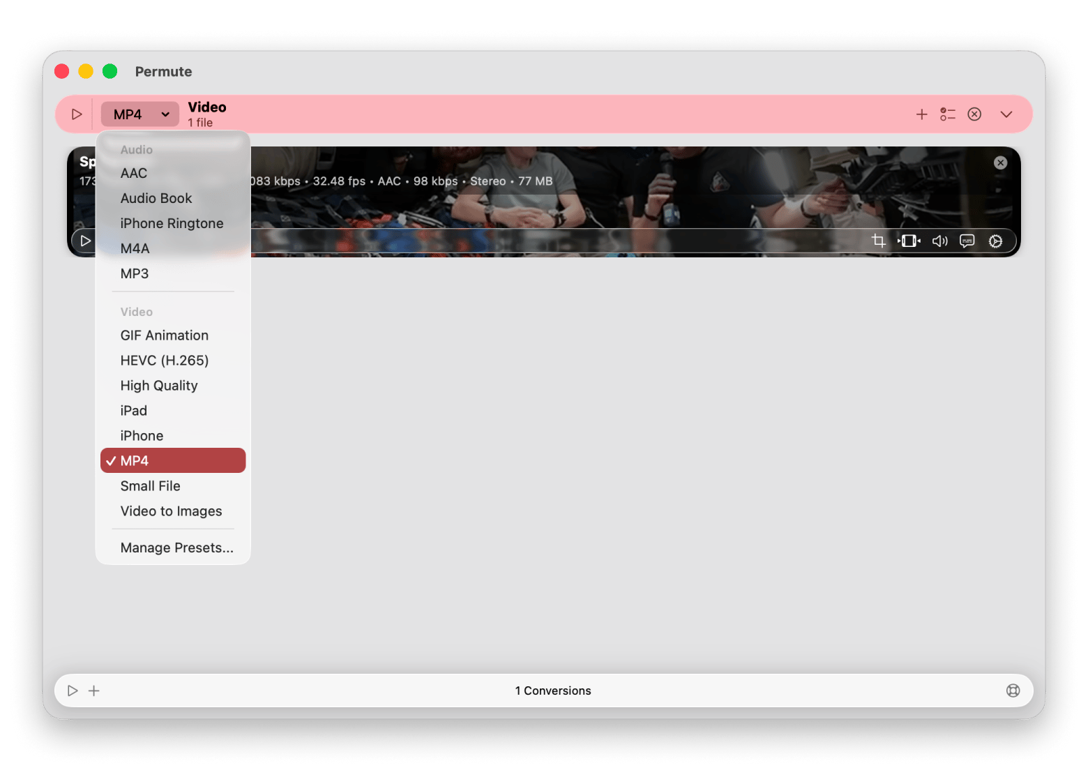 Converting a video file to MP4 with Permute, a media converter app available on Setapp Converting a video file to MP4 with Permute, a media converter app available on Setapp