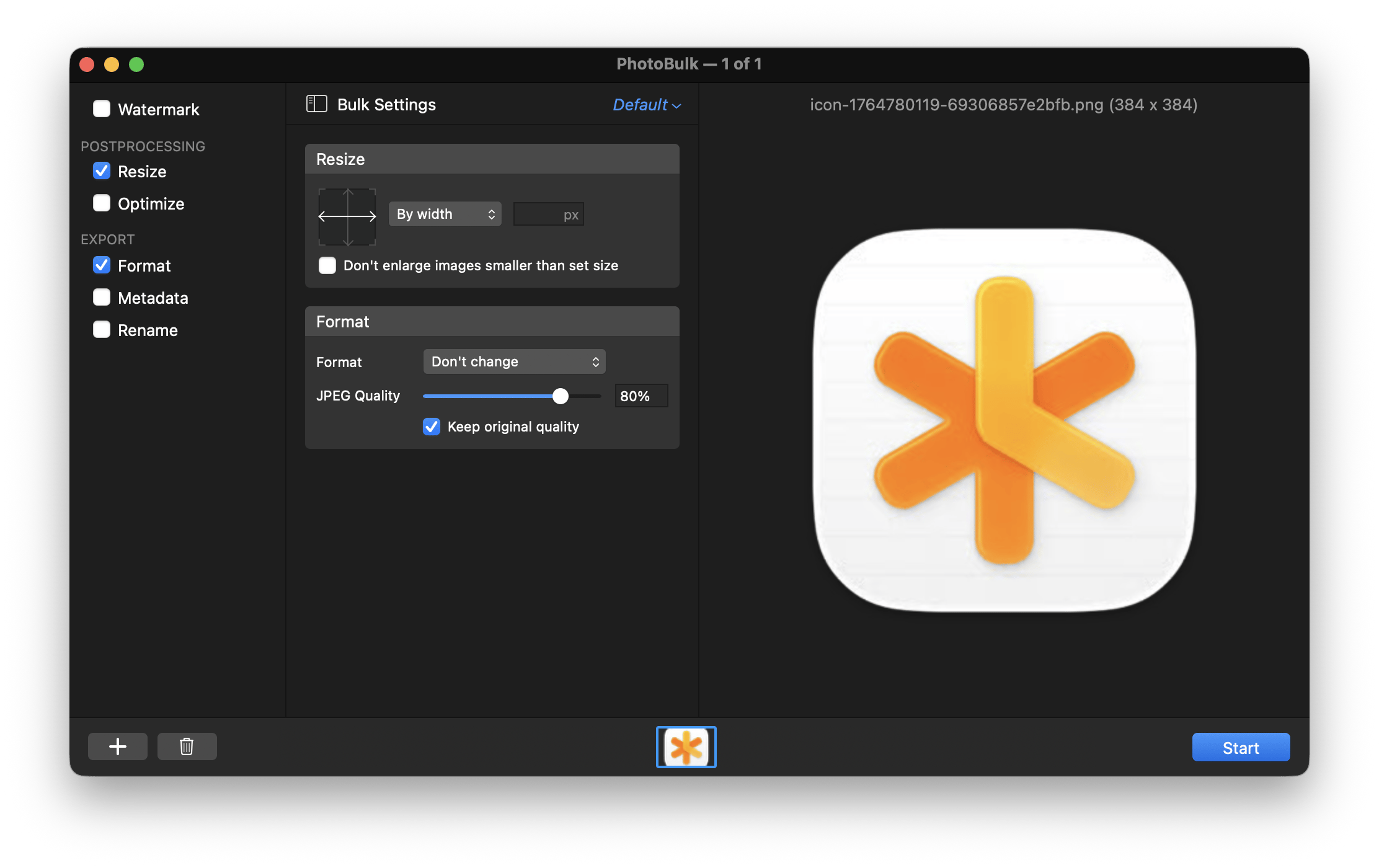 The editing process in PhotoBulk, a photo editing app that is available on Setapp.