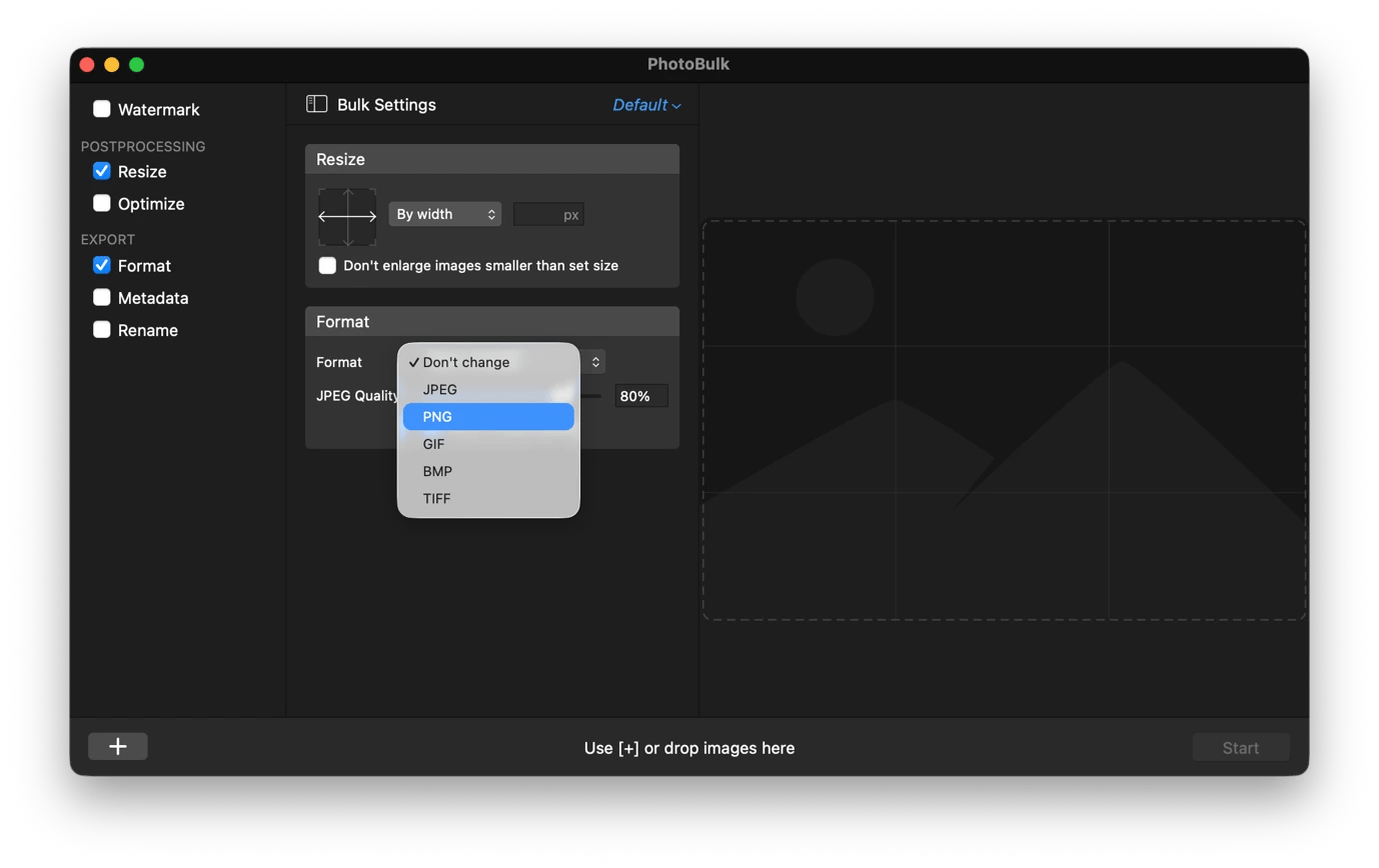 Image settings interface on Photobulk, an image editor available on Setapp
