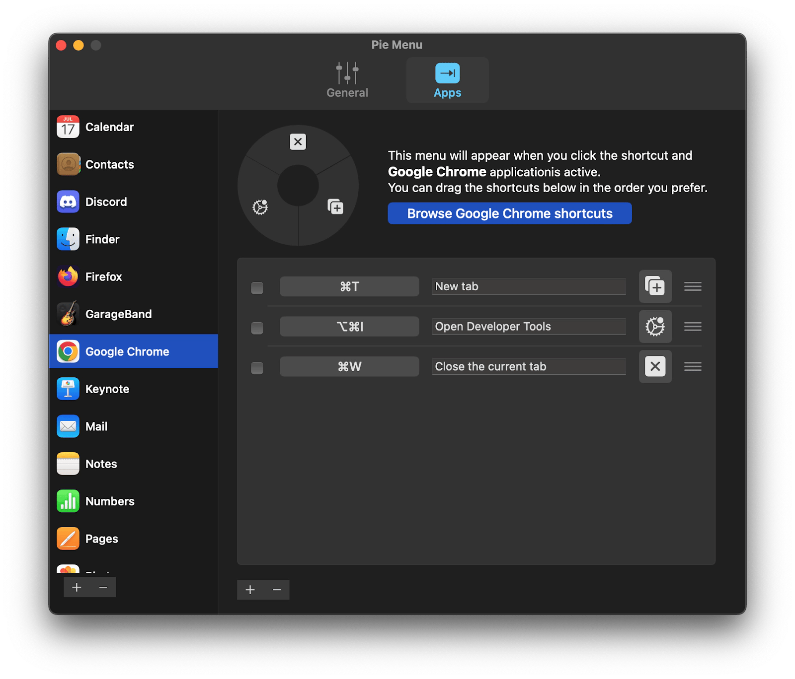 floating shortcuts by Pie Menu