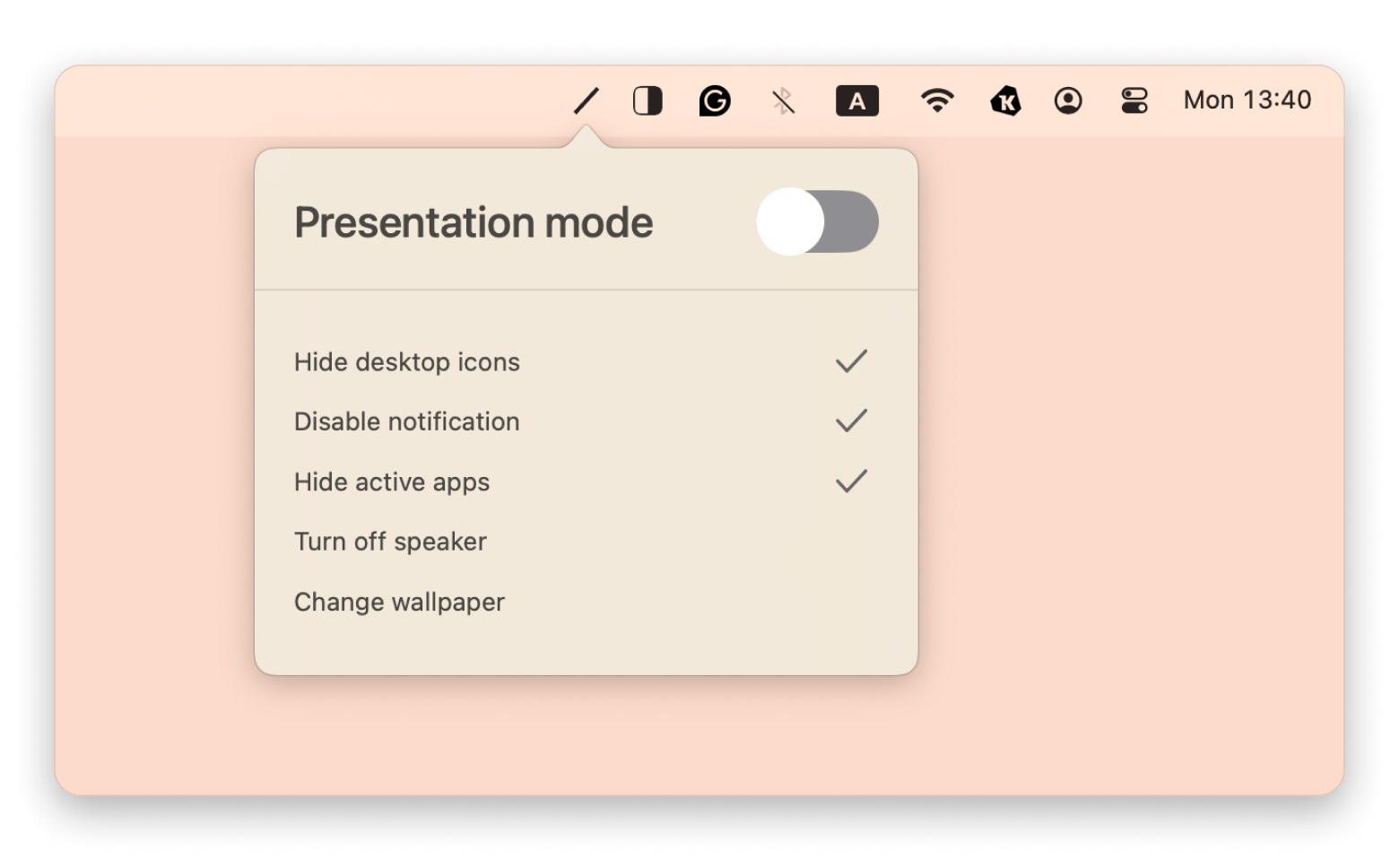The presentation mode settings of PliimPro, a screen-sharing app that is available on Setapp