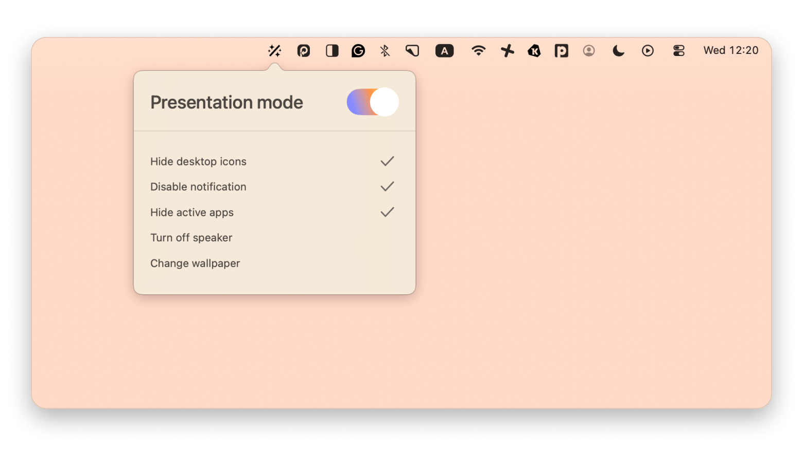 PliimPRO menu bar presentation mode toggle, a Mac presentation utility available on Setapp