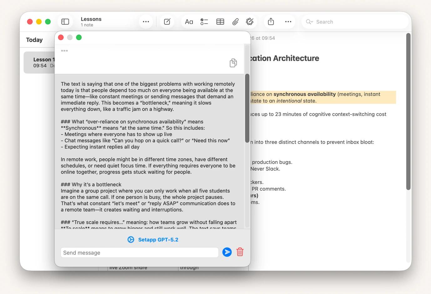 Explaining chat feature on Plus, an AI tool available on Setapp