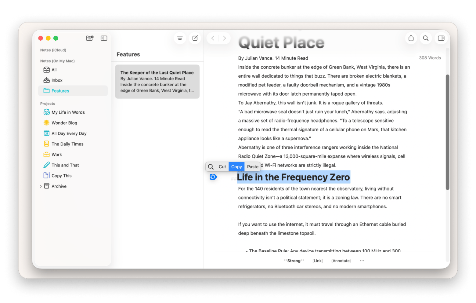 The pop-up utility of PopClip, a utility tool available on Setapp.