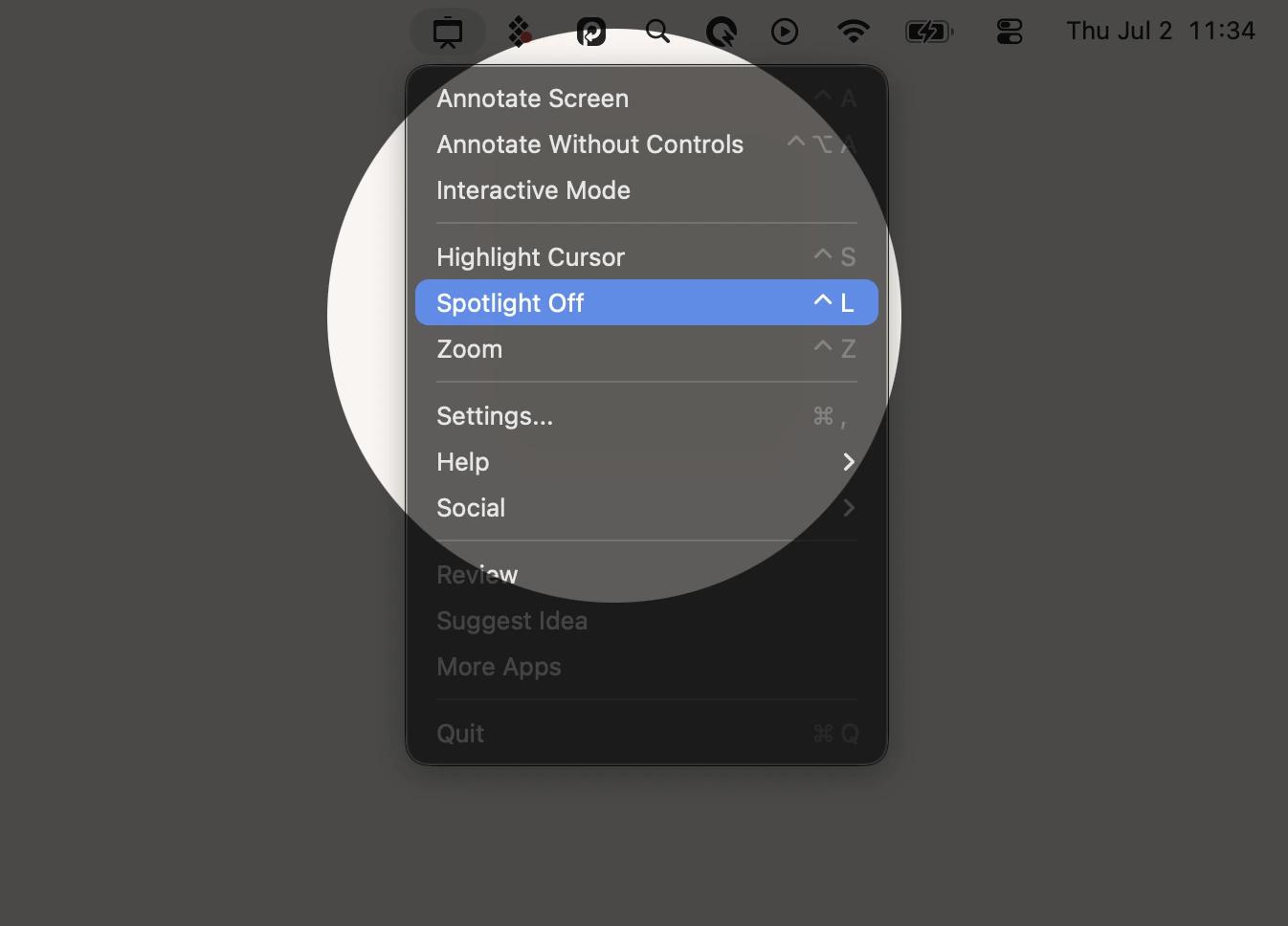Spotlight feature on Presentify, a screen annotation tool available on Setapp