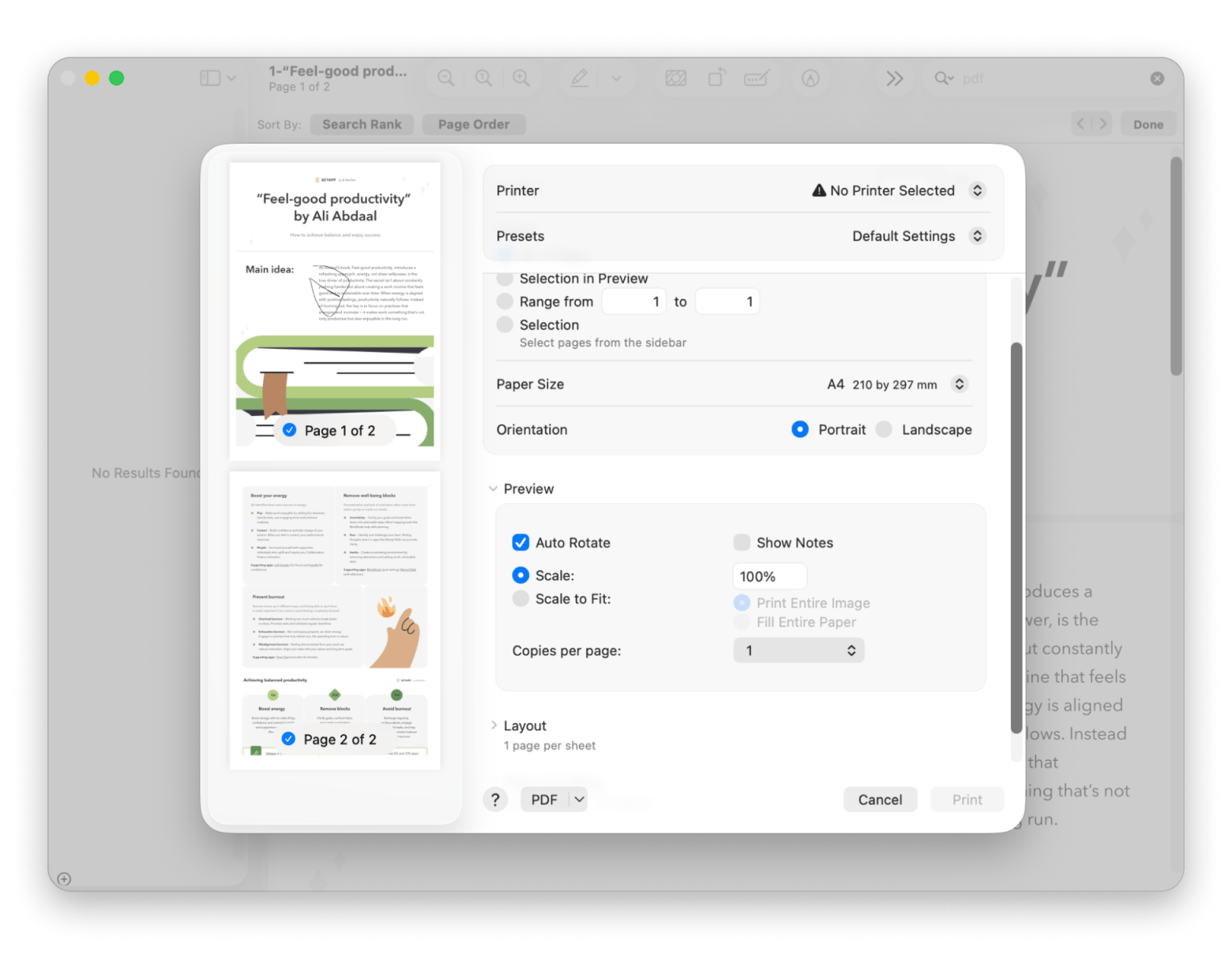 Preview change PDF size