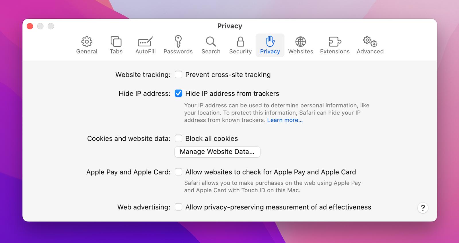 privacy tab safari